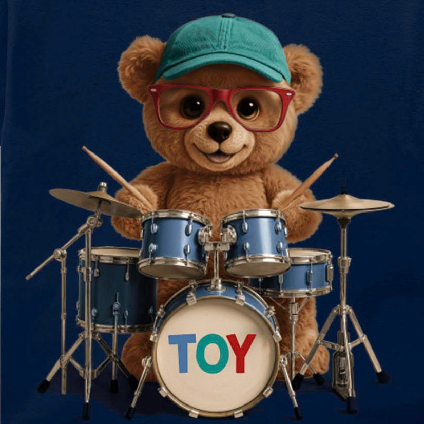 Conjunto Infantil Masculino Kyly Ursinho Baterista Camiseta e Bermuda