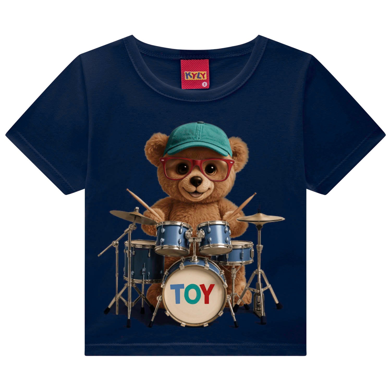 Conjunto Infantil Masculino Kyly Ursinho Baterista Camiseta e Bermuda