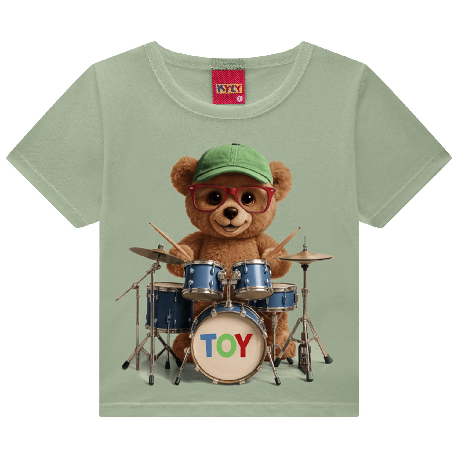 Conjunto Infantil Masculino Kyly Ursinho Baterista Camiseta e Bermuda