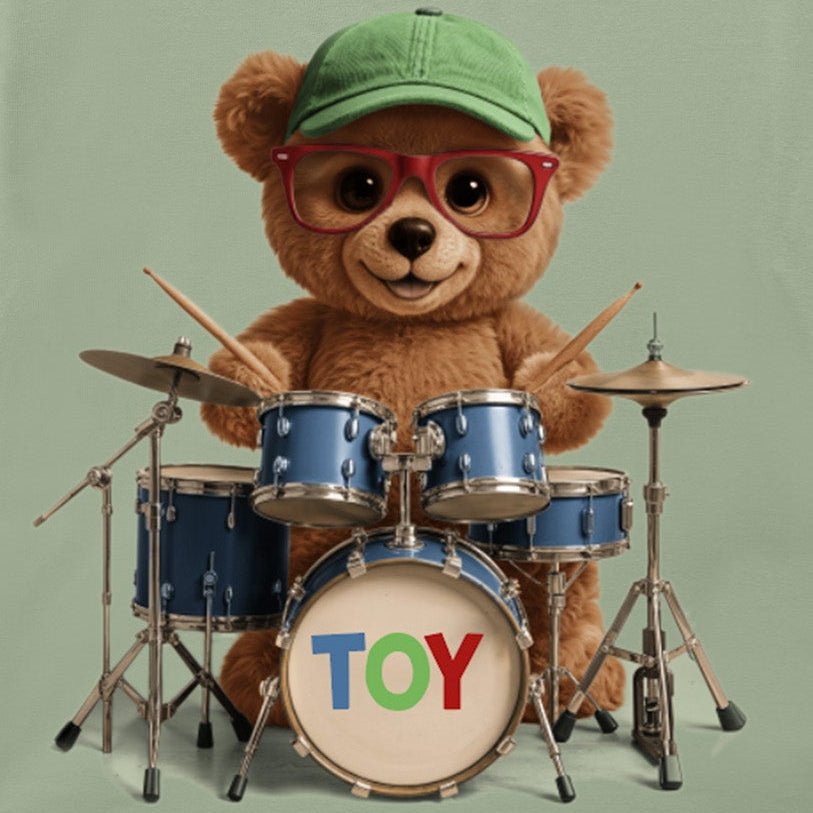 Conjunto Infantil Masculino Kyly Ursinho Baterista Camiseta e Bermuda