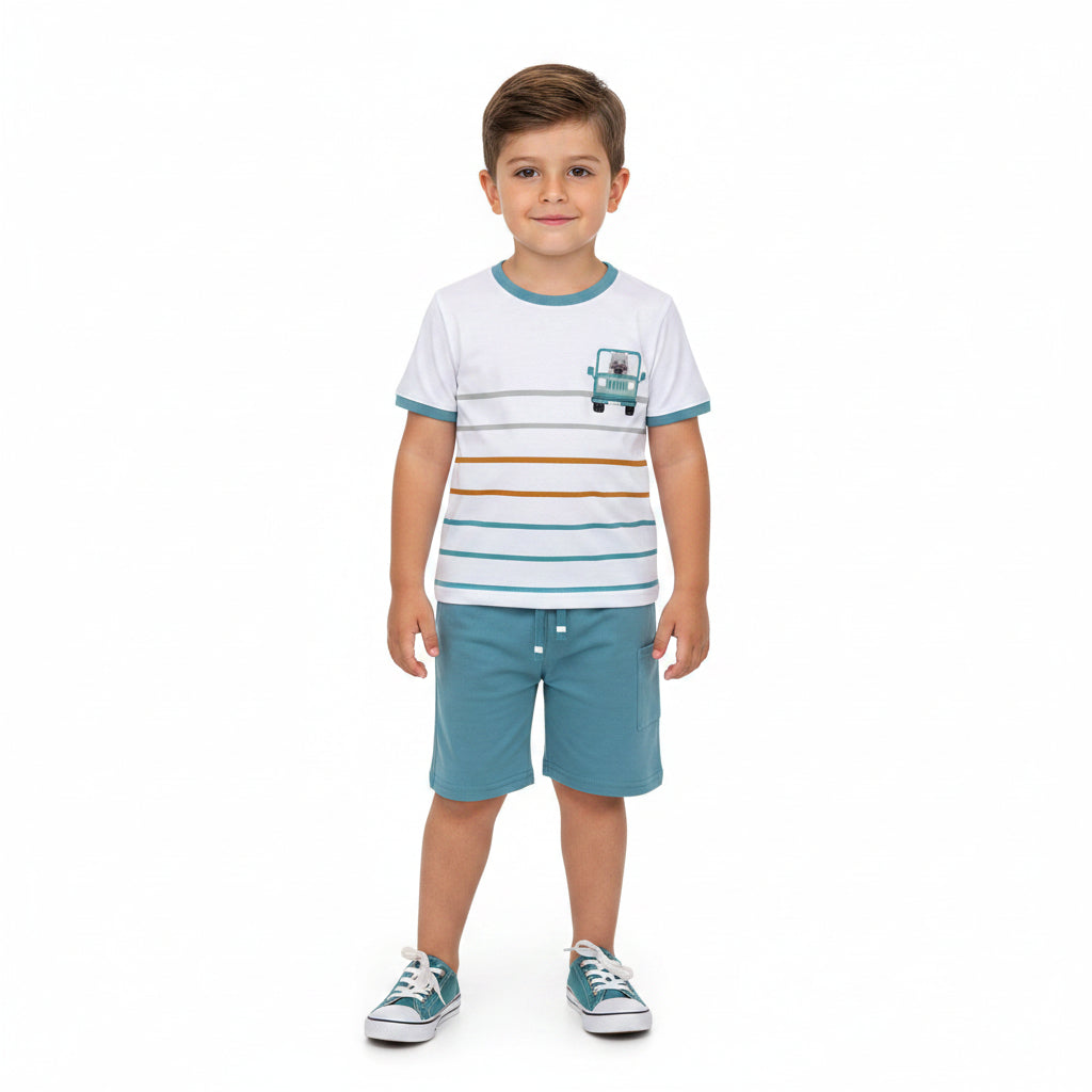 Conjunto Infantil Masculino Kyly Jungle Hipopótamo Camiseta e Bermuda
