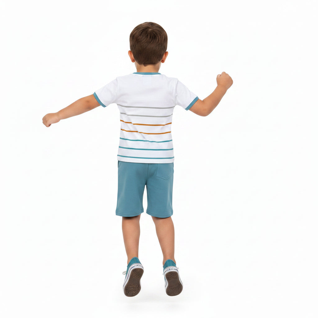 Conjunto Infantil Masculino Kyly Jungle Hipopótamo Camiseta e Bermuda