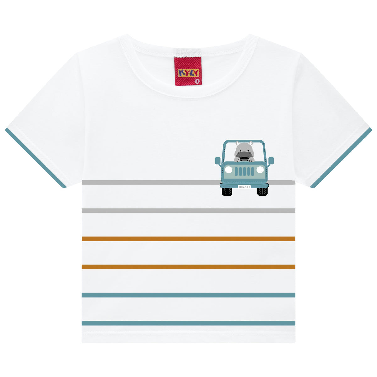Conjunto Infantil Masculino Kyly Jungle Hipopótamo Camiseta e Bermuda