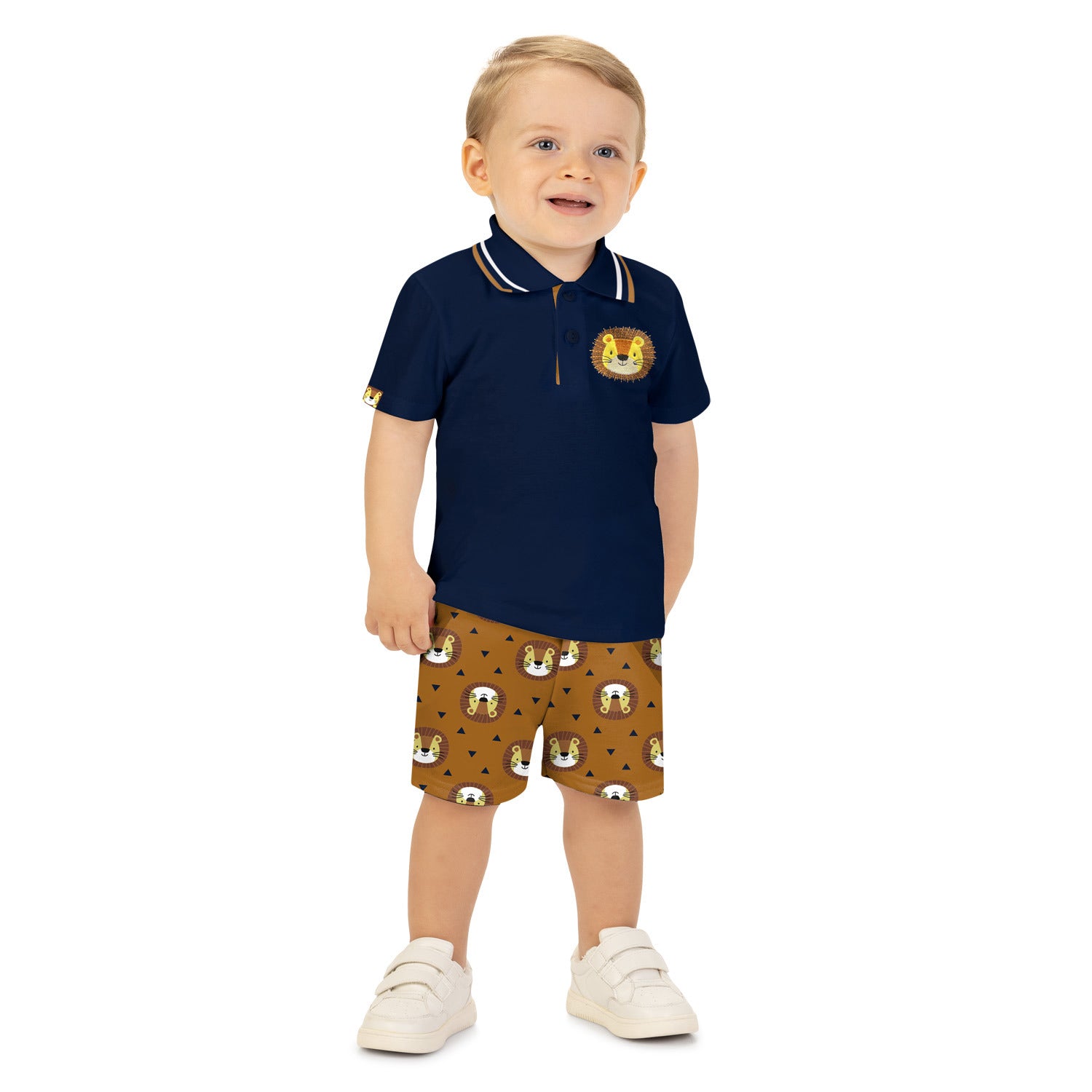 Conjunto Infantil Masculino Kyly Camisa Polo Leão e Bermuda Estampada
