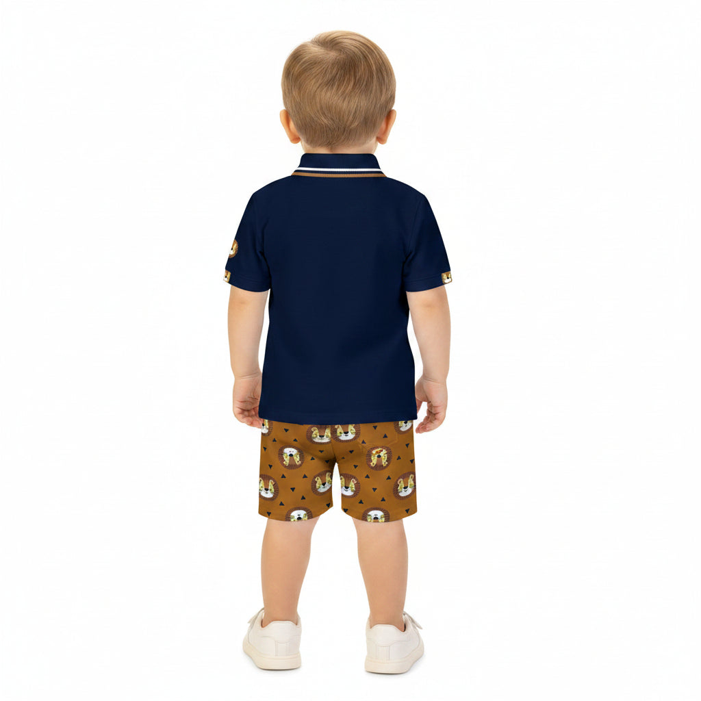 Conjunto Infantil Masculino Kyly Camisa Polo Leão e Bermuda Estampada