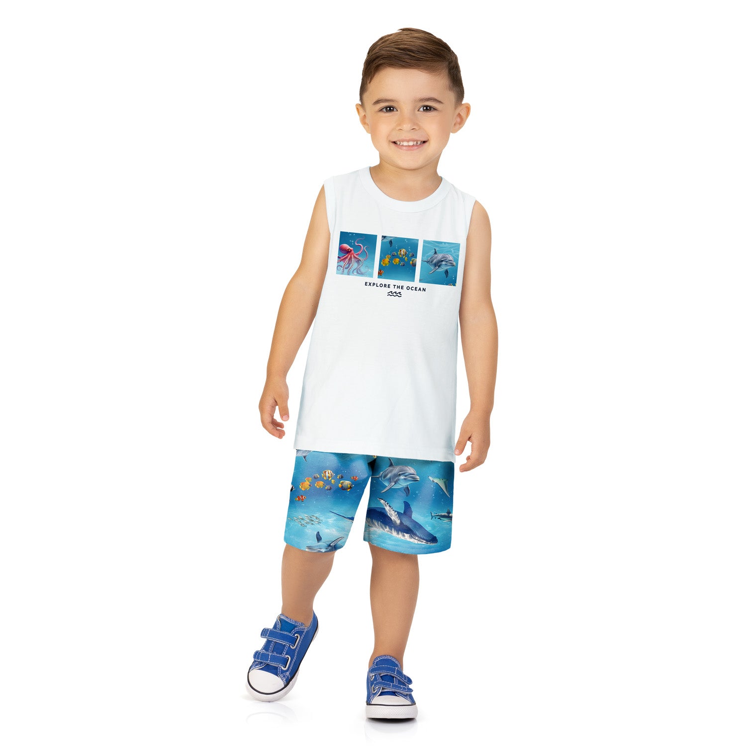 Conjunto Infantil Masculino Kyly Explore The Ocean Regata e Bermuda
