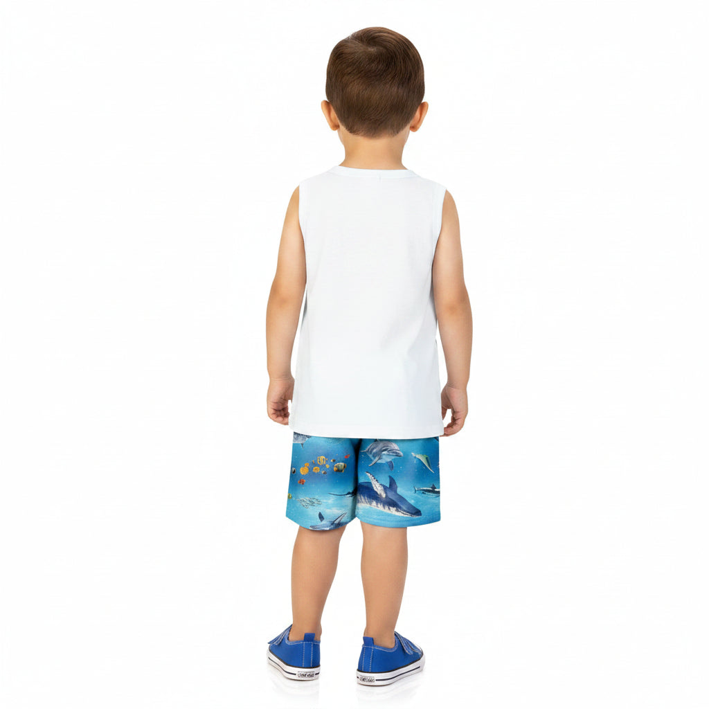 Conjunto Infantil Masculino Kyly Explore The Ocean Regata e Bermuda