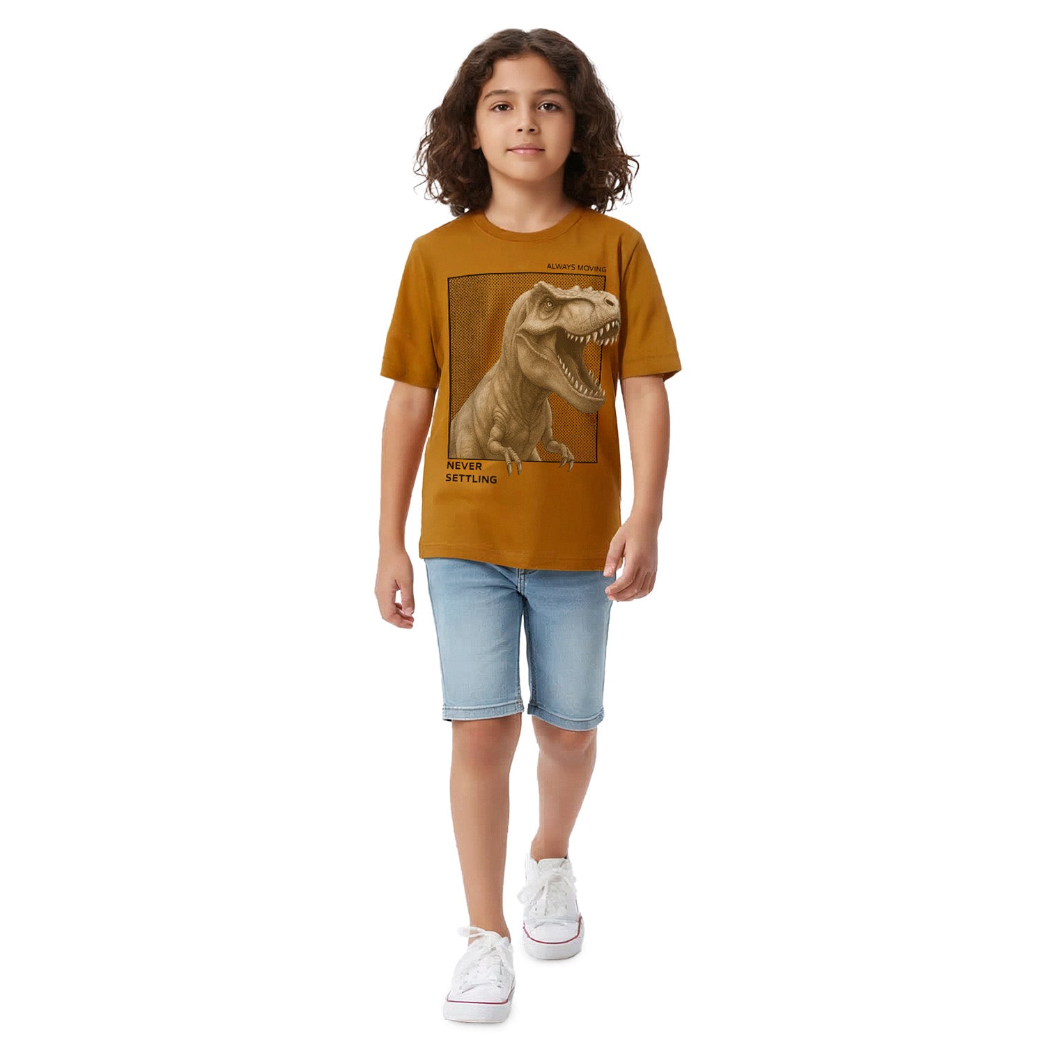 Camiseta Infantil Masculina Kyly Dino Never Settling Algodão