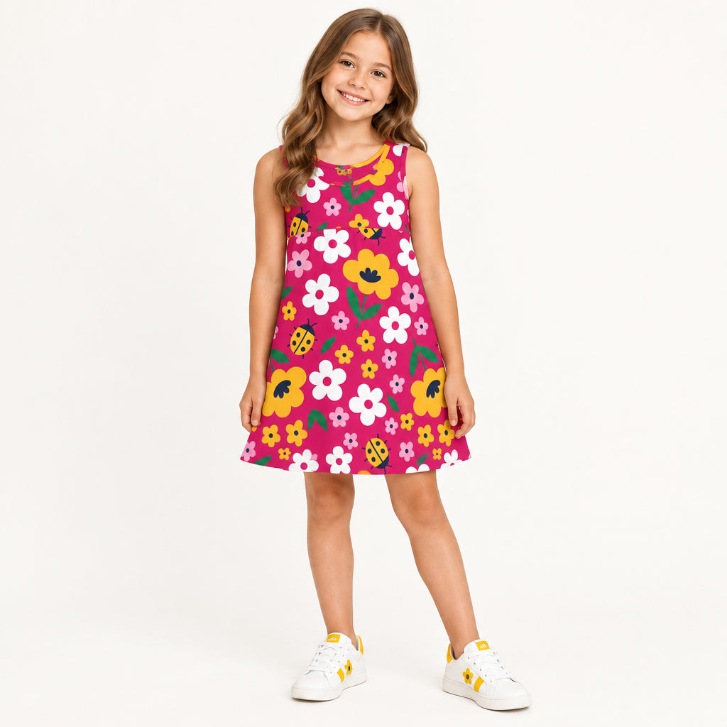Vestido Infantil Feminino Kyly Regata Joaninha e Flores