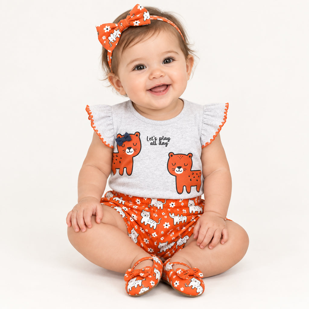Conjunto Feminino Kyly Bebê Blusa e Short Oncinha