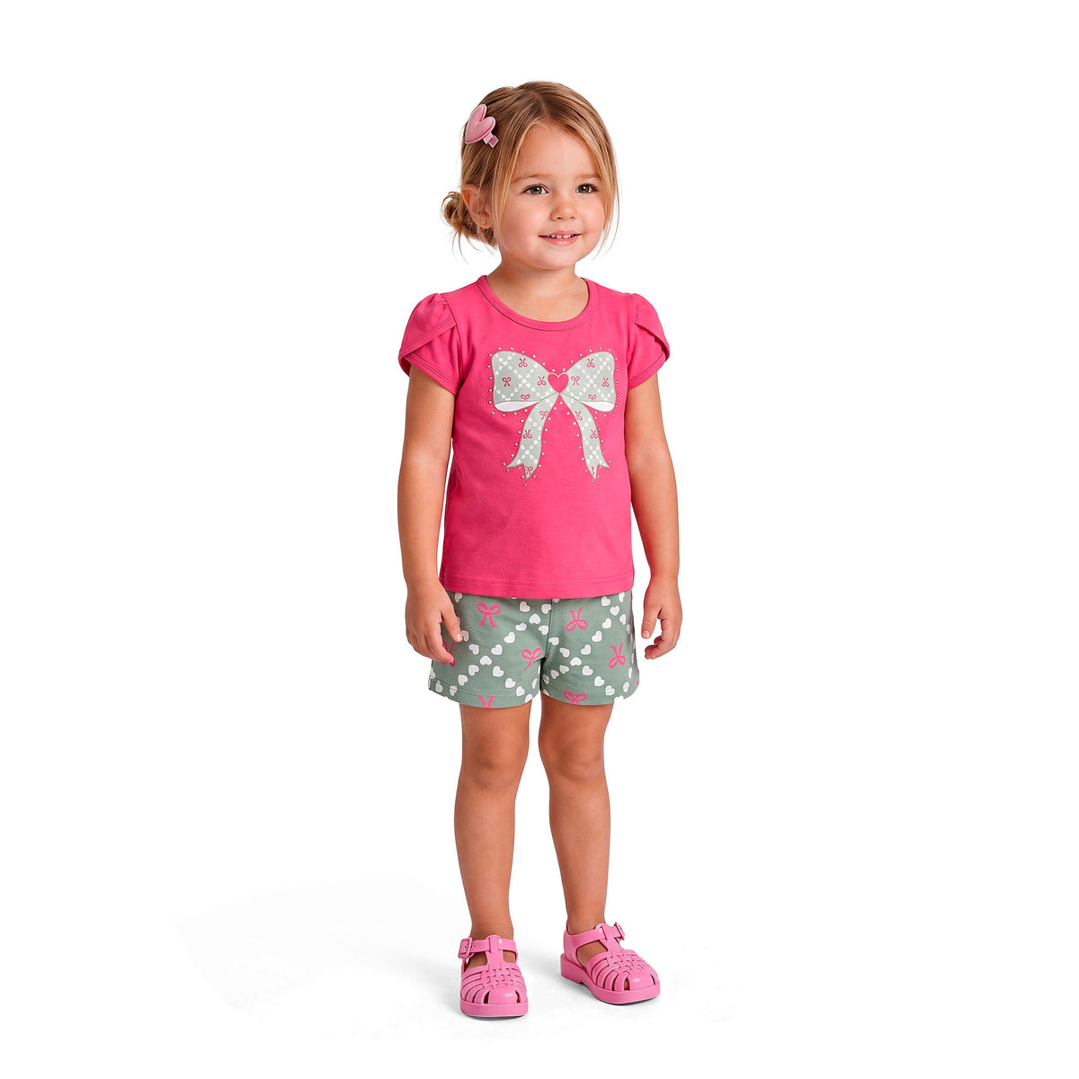 Conjunto Infantil Feminino Kyly Lacinho com Strass Blusa e Short