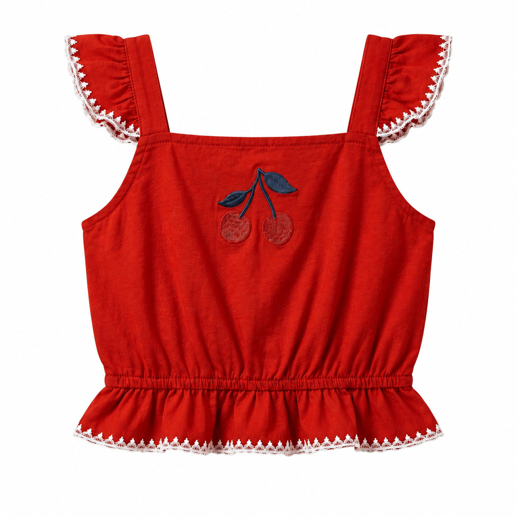 Conjunto Infantil Feminino Kyly Cereja Regata e Shorts-Saia