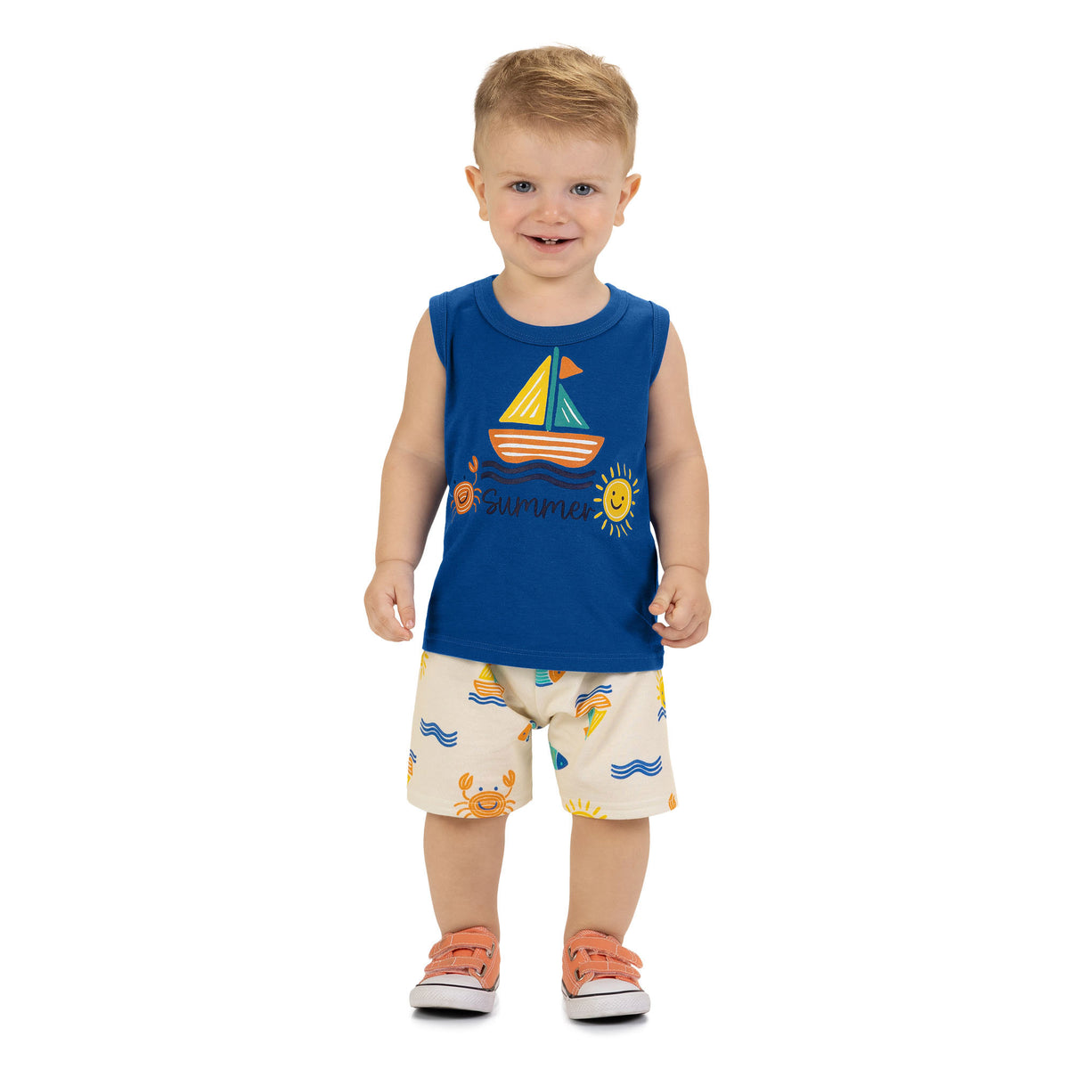 Conjunto Bebê Masculino Regata e Short Kyly Barco Summer
