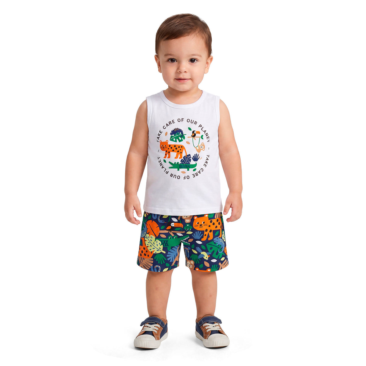 Conjunto Bebê Masculino Regata e Short Kyly Animais Planet