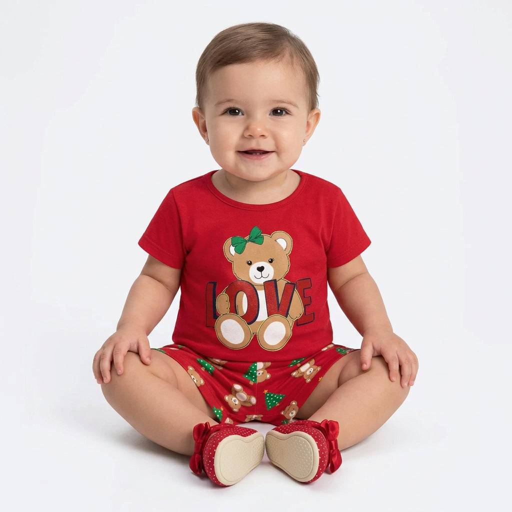 Pijama Feminino Bebê Kyly Love de Natal Brilha no Escuro