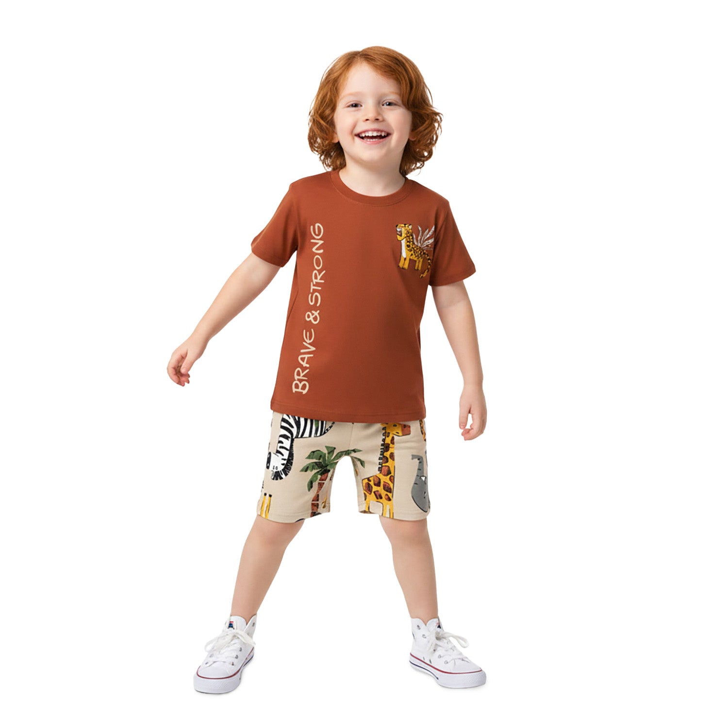 Conjunto Infantil Masculino Kyly Brave &amp; Strong Camiseta e Bermuda Estampada