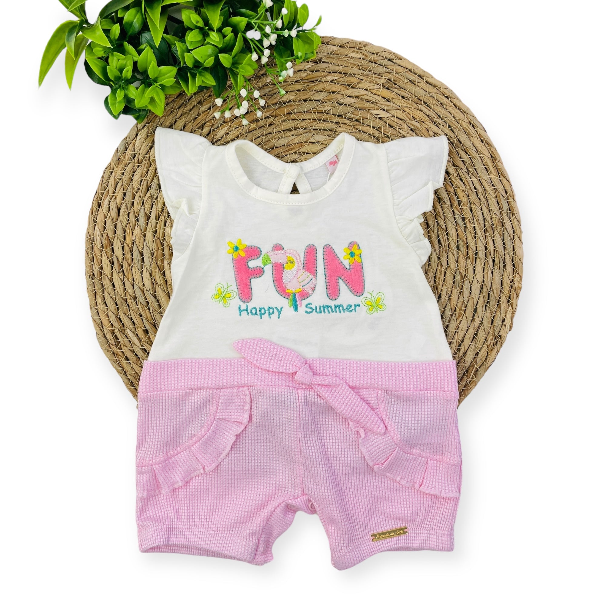 Macacão Presente De Anjo Bebê Menina Curto Fun Happy Summer