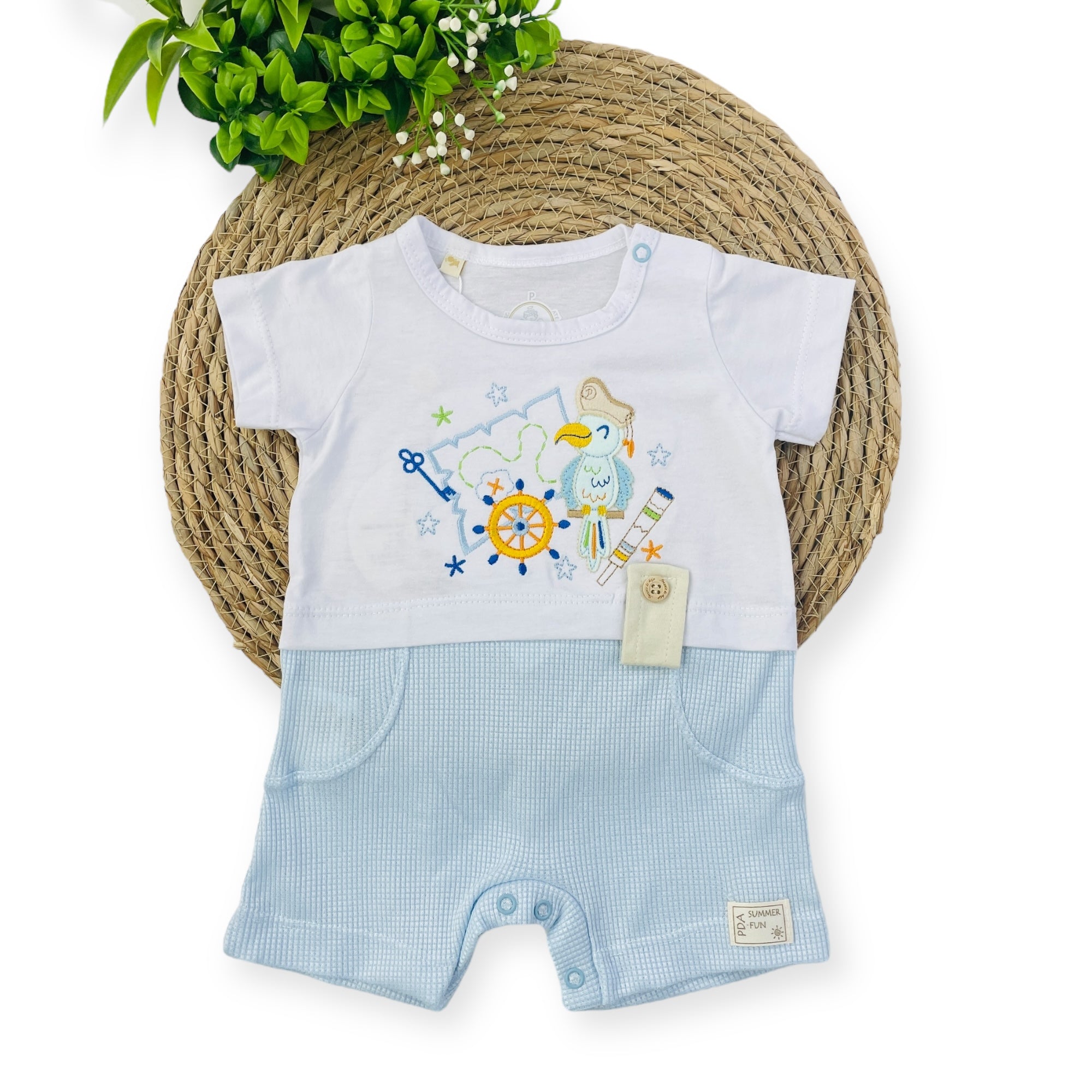 Macacão Presente De Anjo Bebê Menino Curto Papagaio