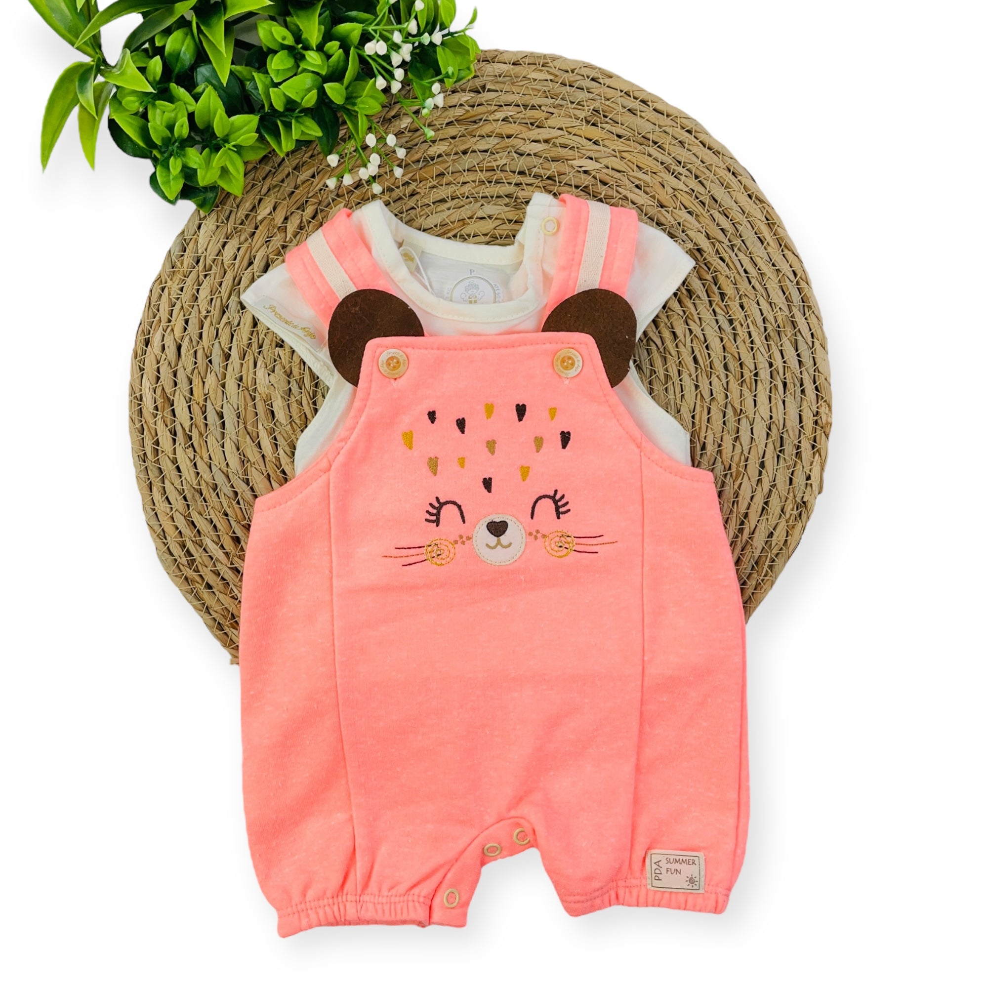Conjunto Jardineira Presente De Anjo Bebê Menina Onça