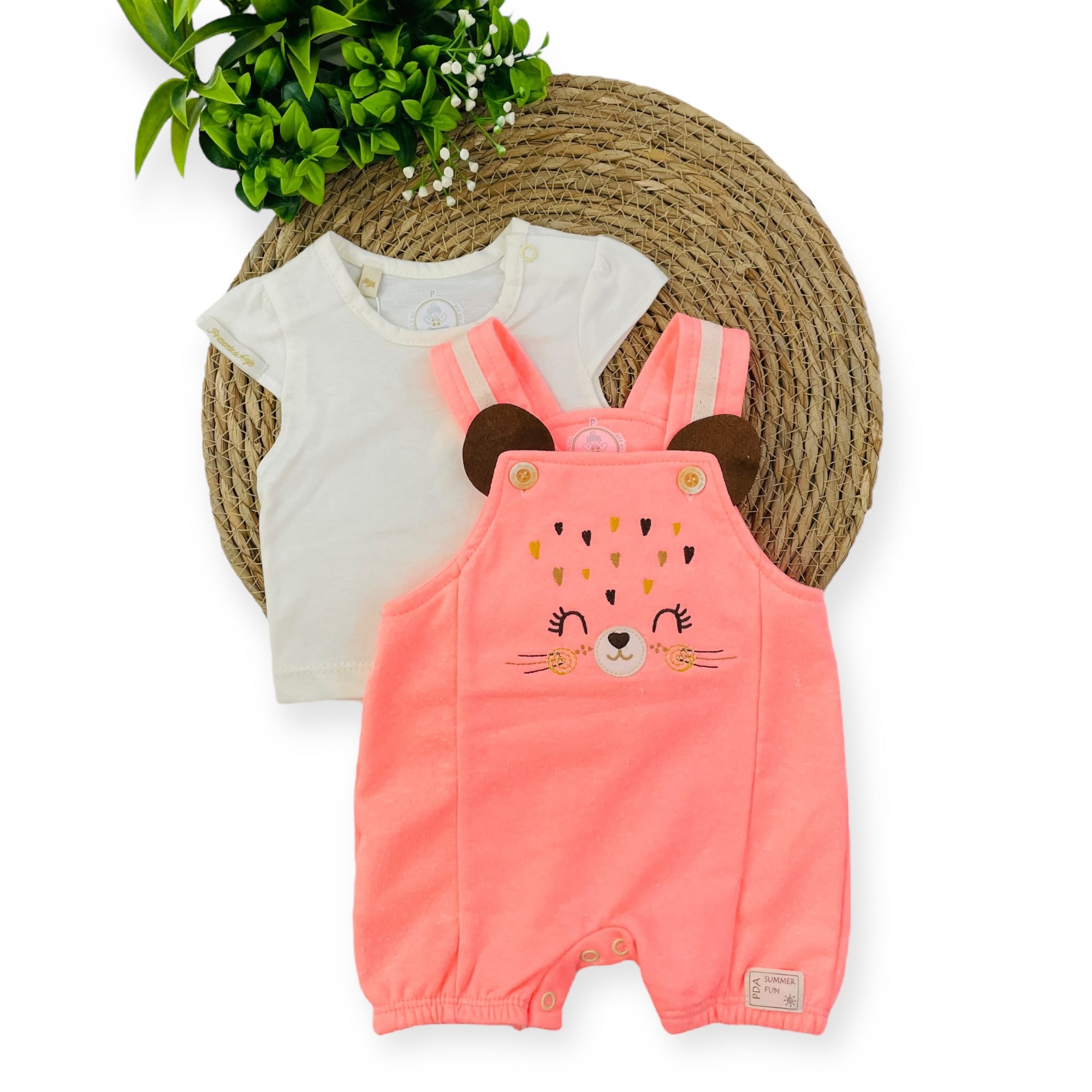 Conjunto Jardineira Presente De Anjo Bebê Menina Onça