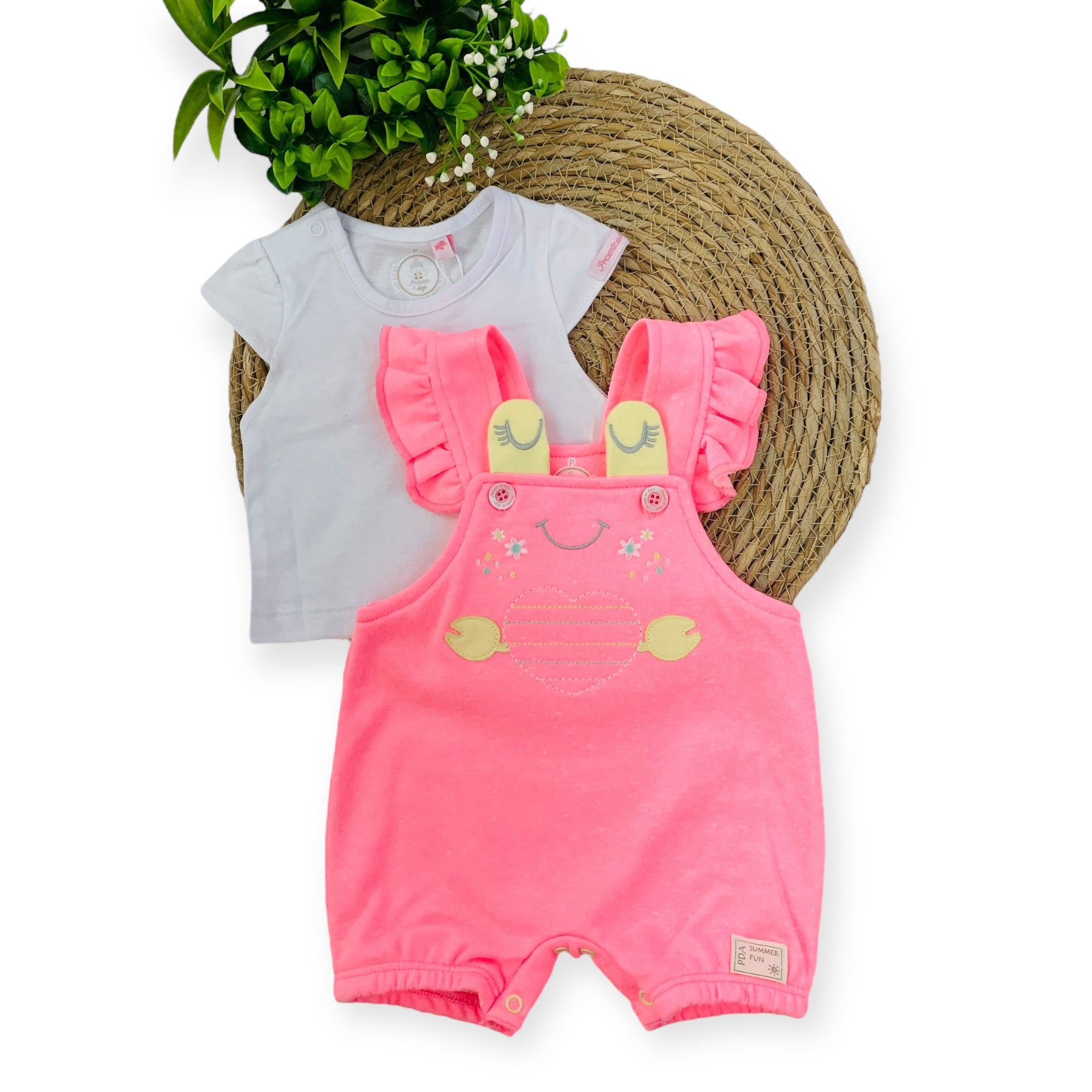 Conjunto Presente De Anjo Bebê Menina Jardineira Siri