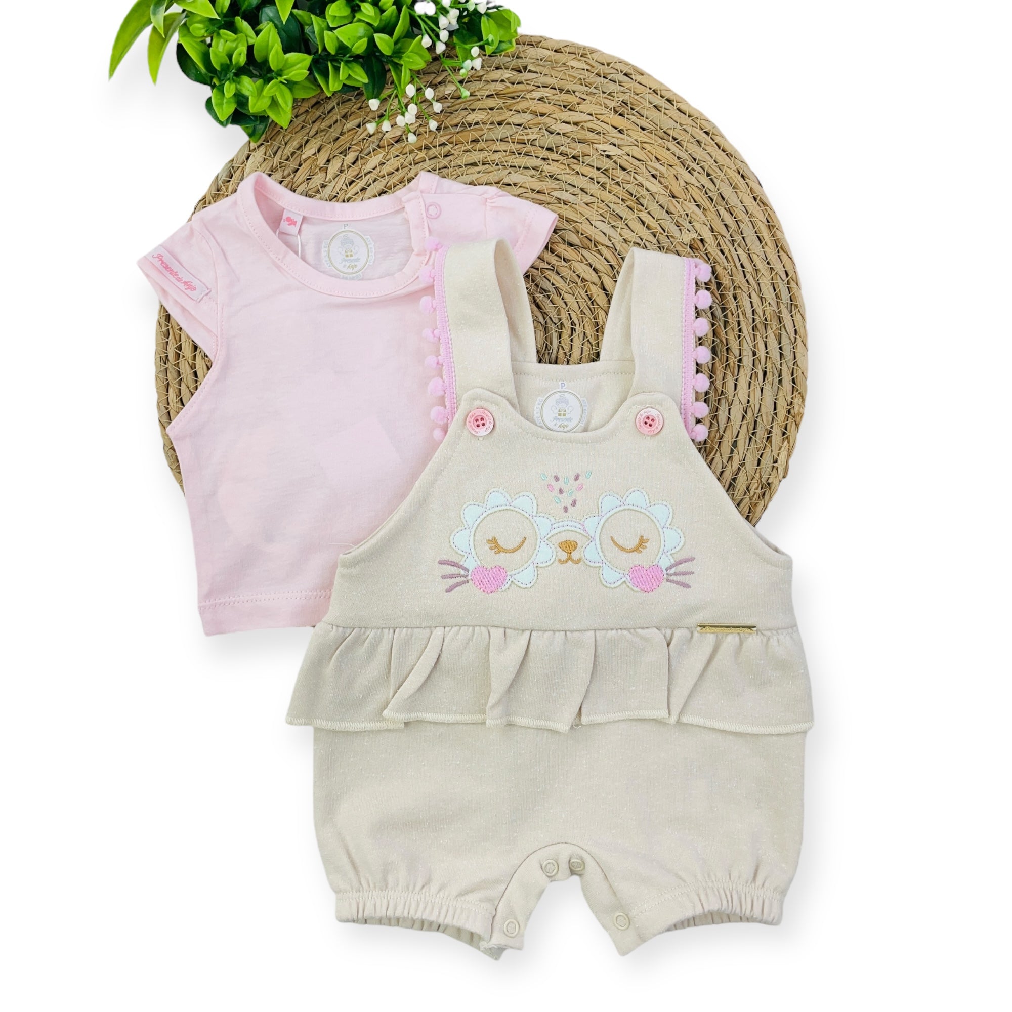 Conjunto Presente De Anjo Bebê Menina Jardineira Coelha