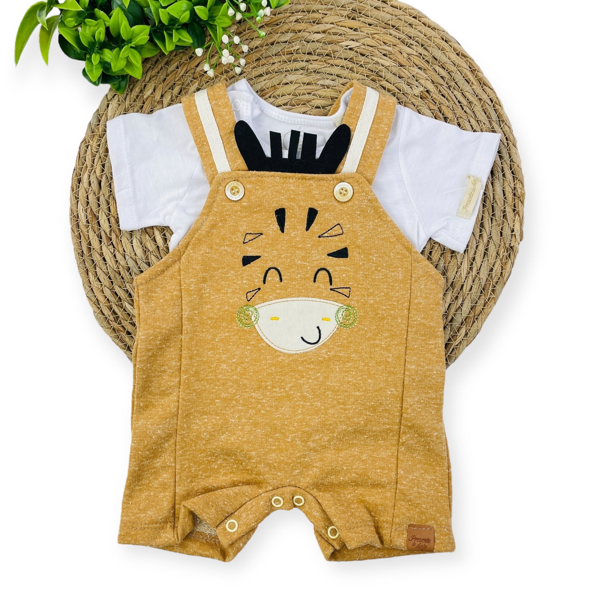Conjunto Jardineira Presente De Anjo Bebê Menino Zebra