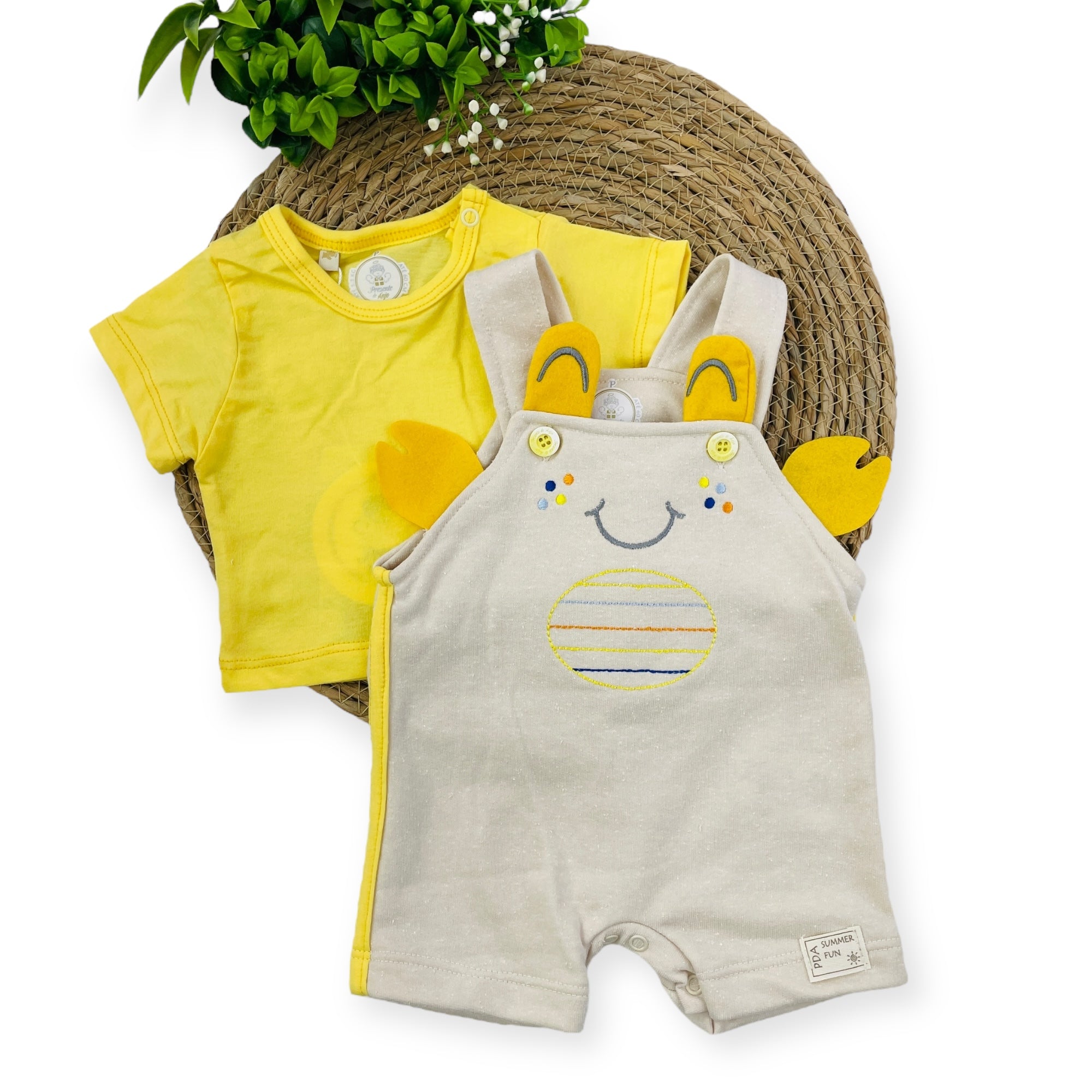 Conjunto Jardineira Presente De Anjo Bebê Menino Carangueijo