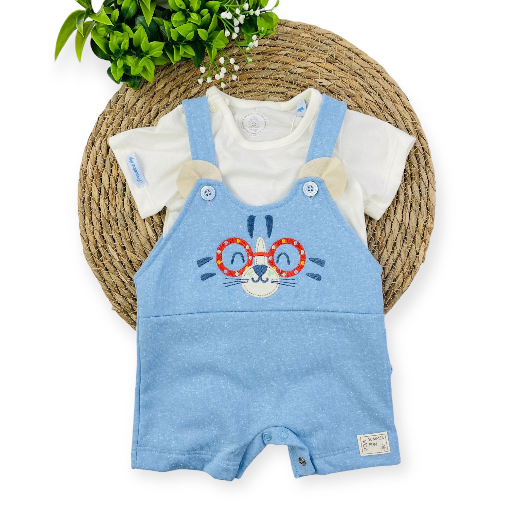 Conjunto Jardineira Presente De Anjo Bebê Menino Tigre