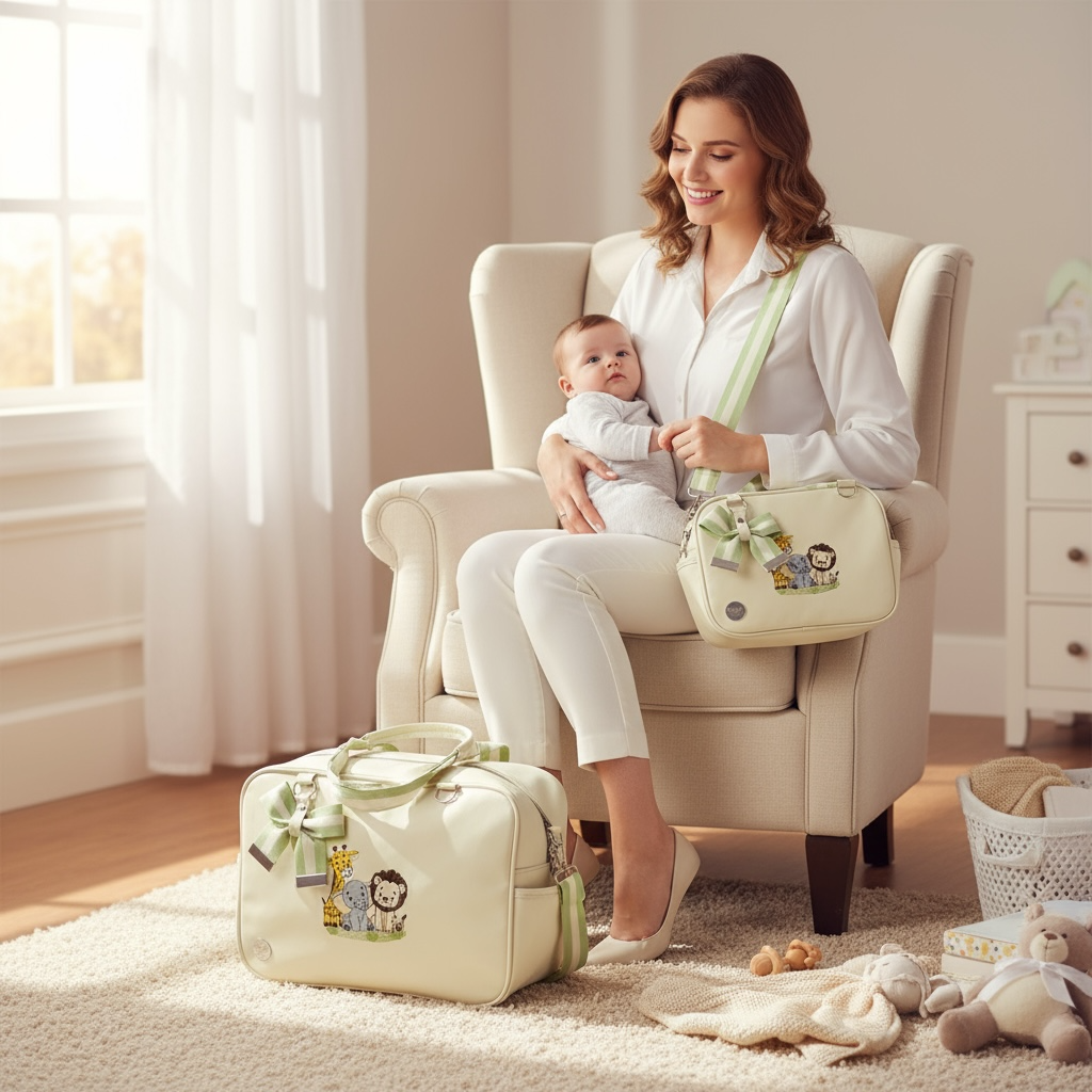 Kit Bolsas Layne Baby Bordada Perolada Safari 2 Peças