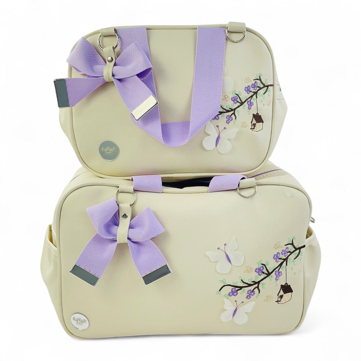 Kit Bolsas Layne Baby Bordada Perolada Borboletas 2 Pcs