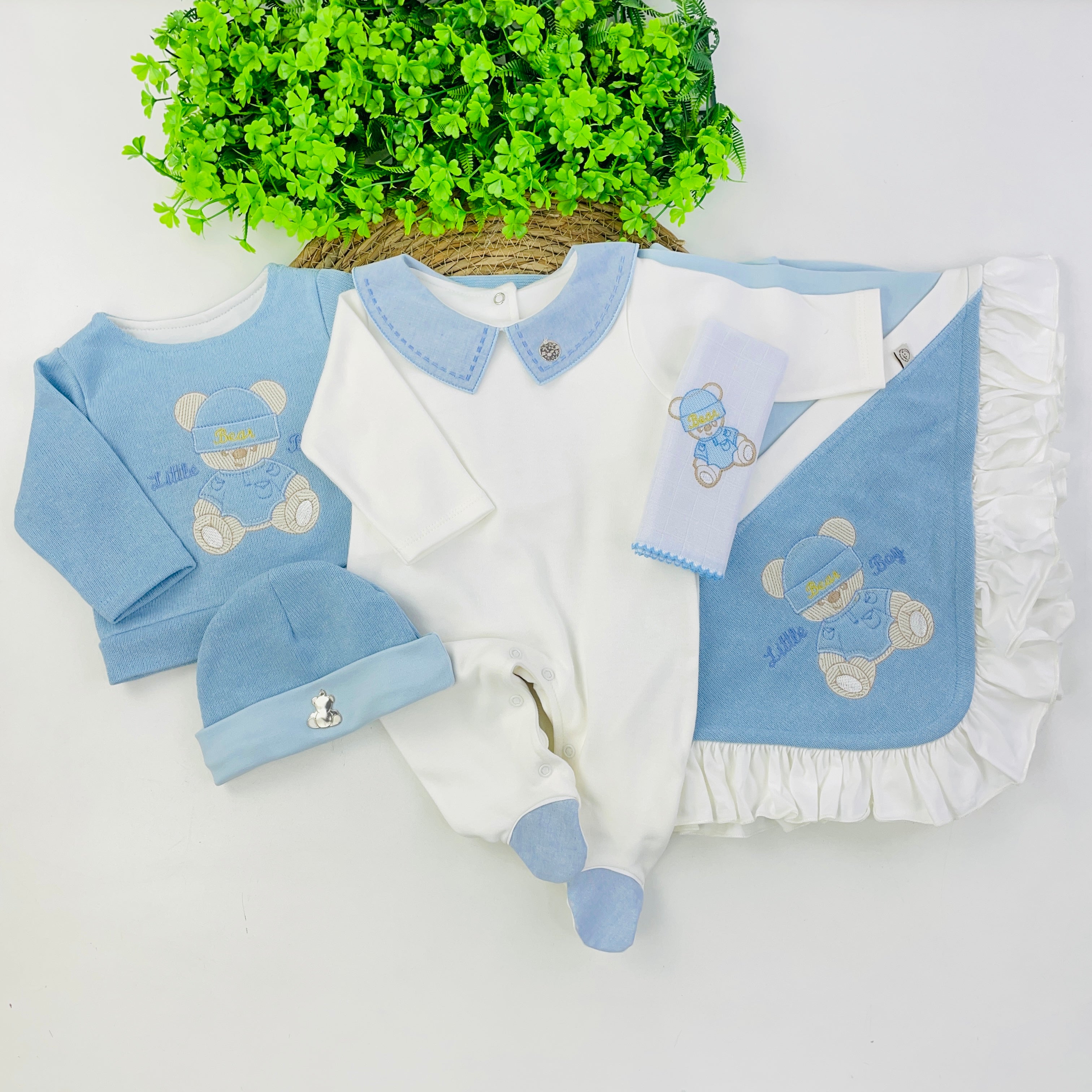 Saída De Maternidade Pipoquinhas Baby Menino Sueter Tricot Bear Boy 5 Peças