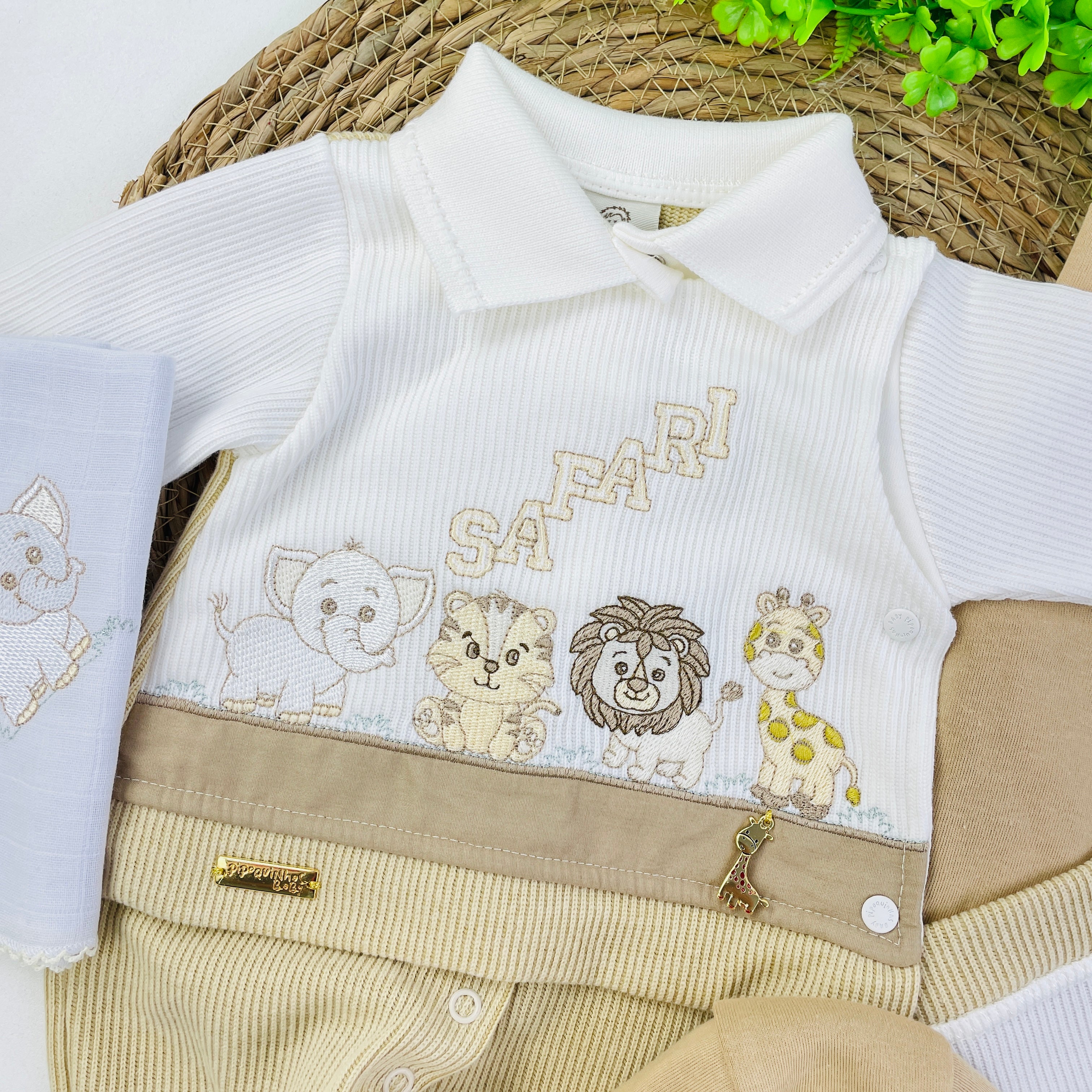 Saída De Maternidade Pipoquinhas Baby Menino Tricot Bichinhos Safari 4 Peças