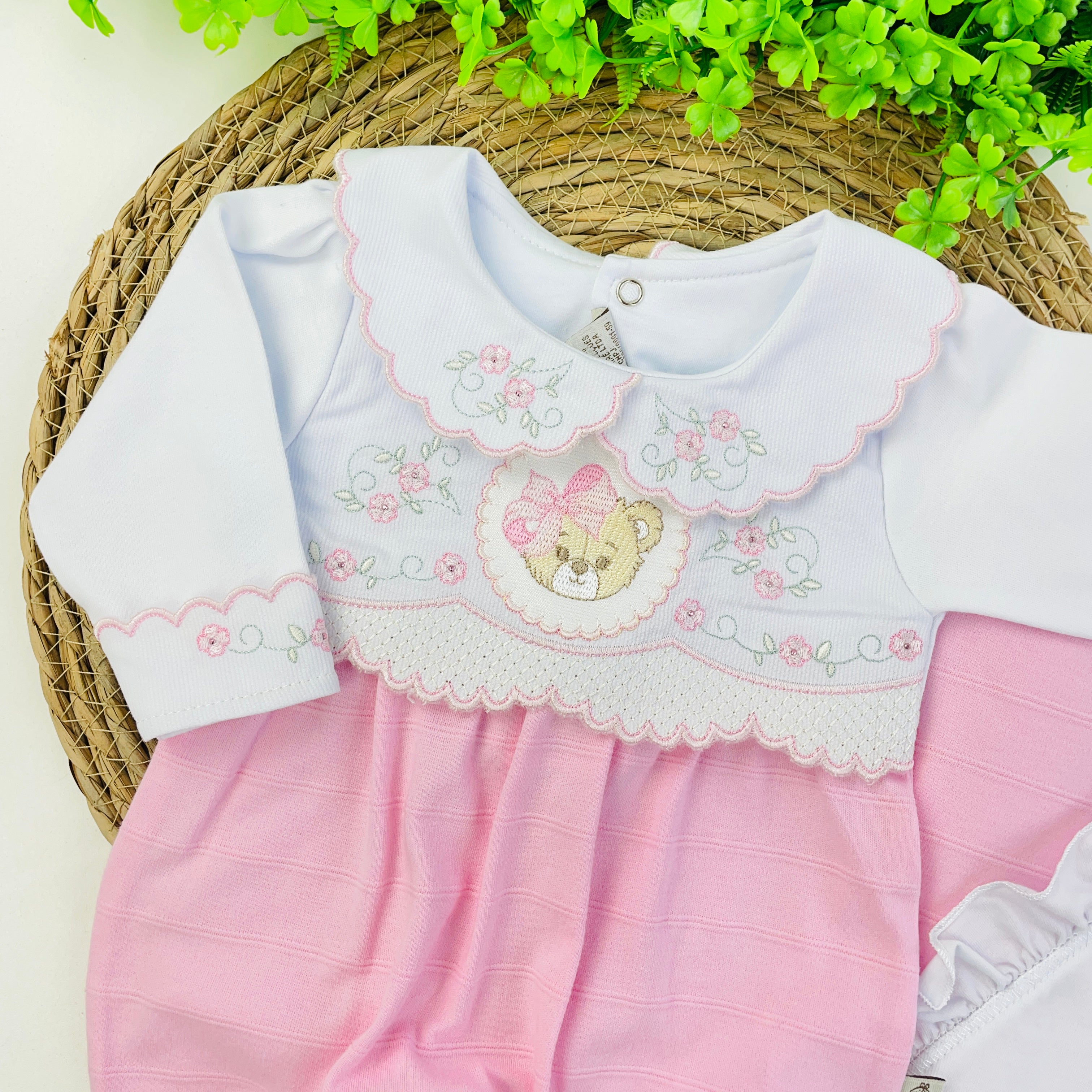 Saida De Maternidade Pipoquinhas Baby Menina Suedine Ursa Flor 4 Peças