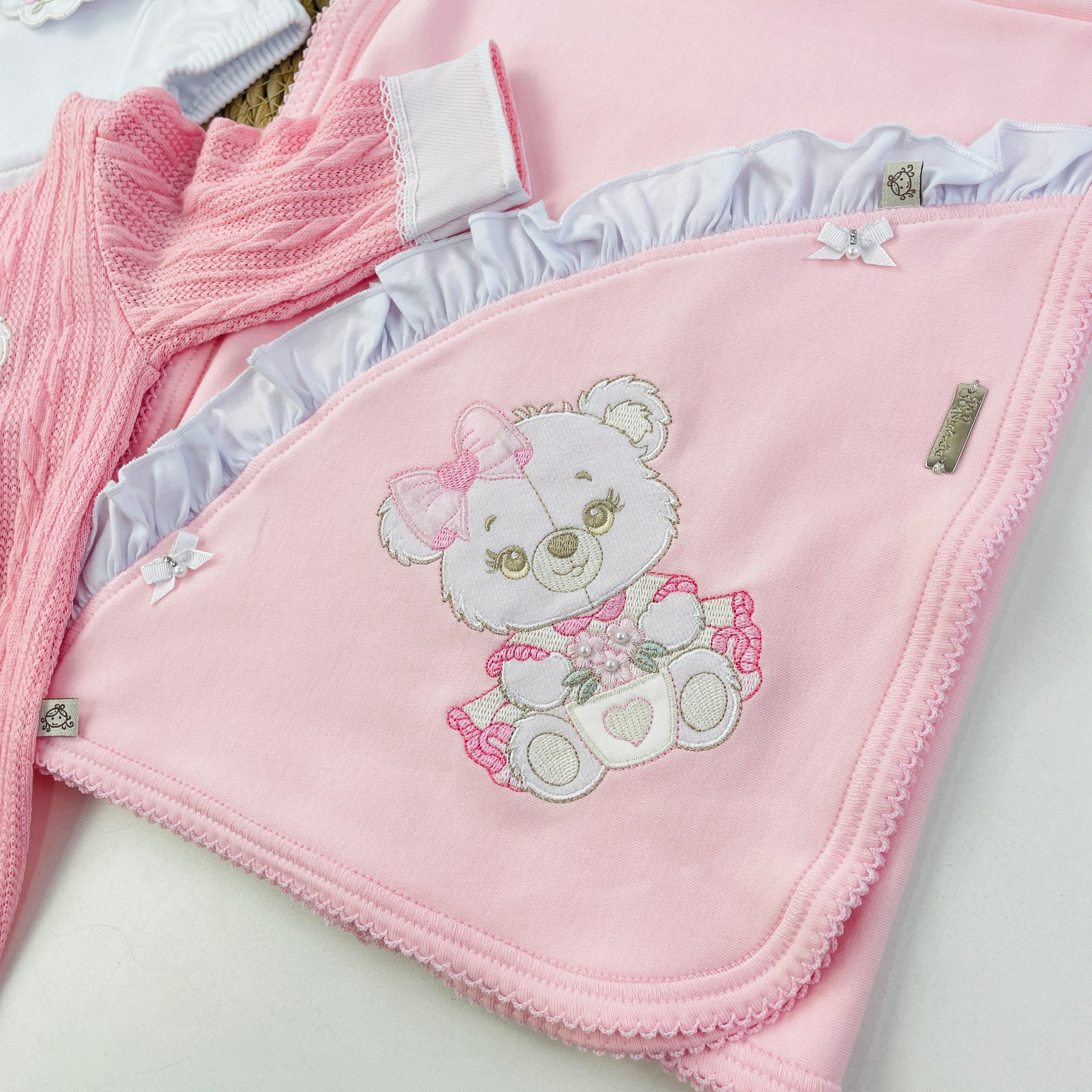 Saída De Maternidade Pipoquinhas Baby Menina Tricot Ursa Flores 4 Peças
