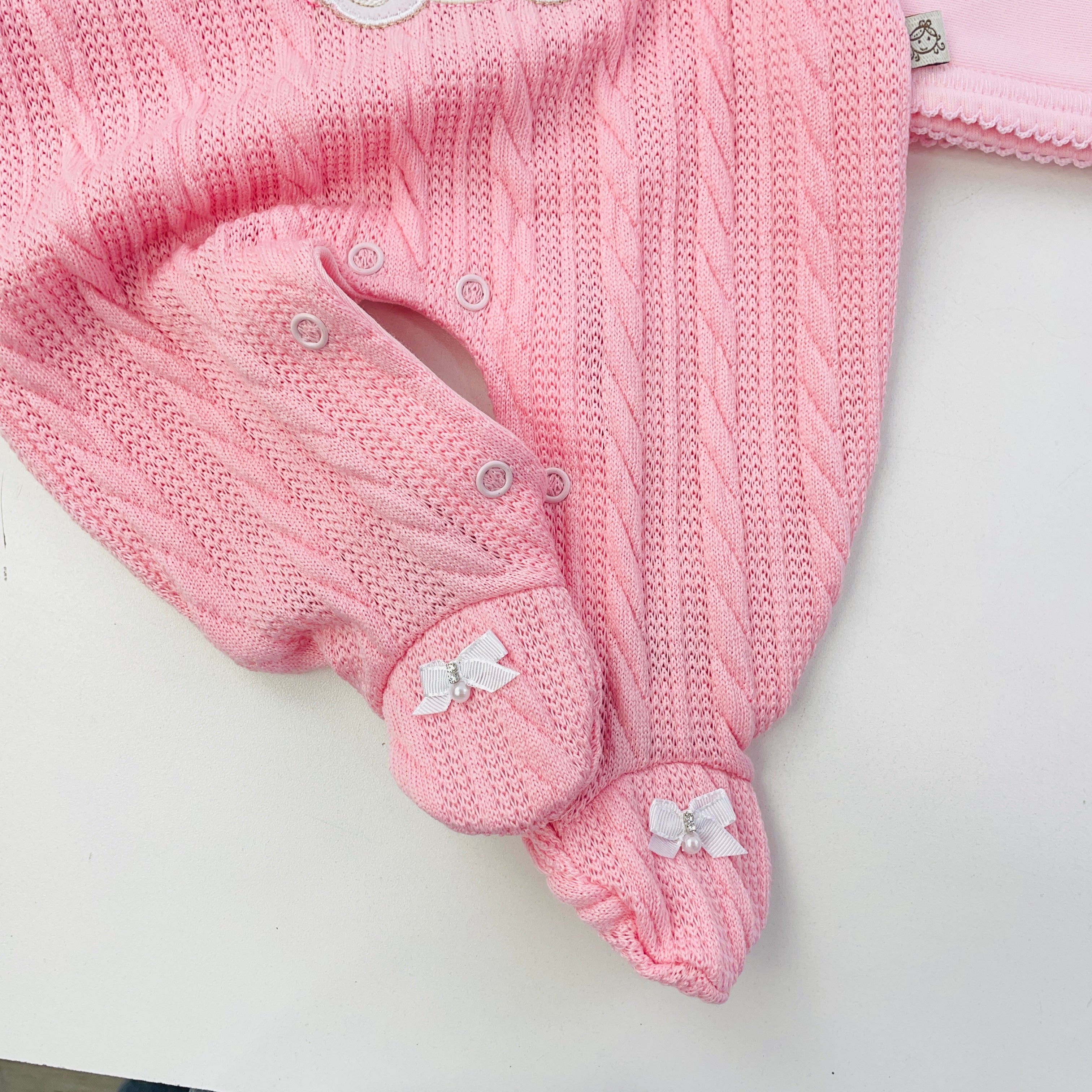 Saída De Maternidade Pipoquinhas Baby Menina Tricot Ursa Flores 4 Peças
