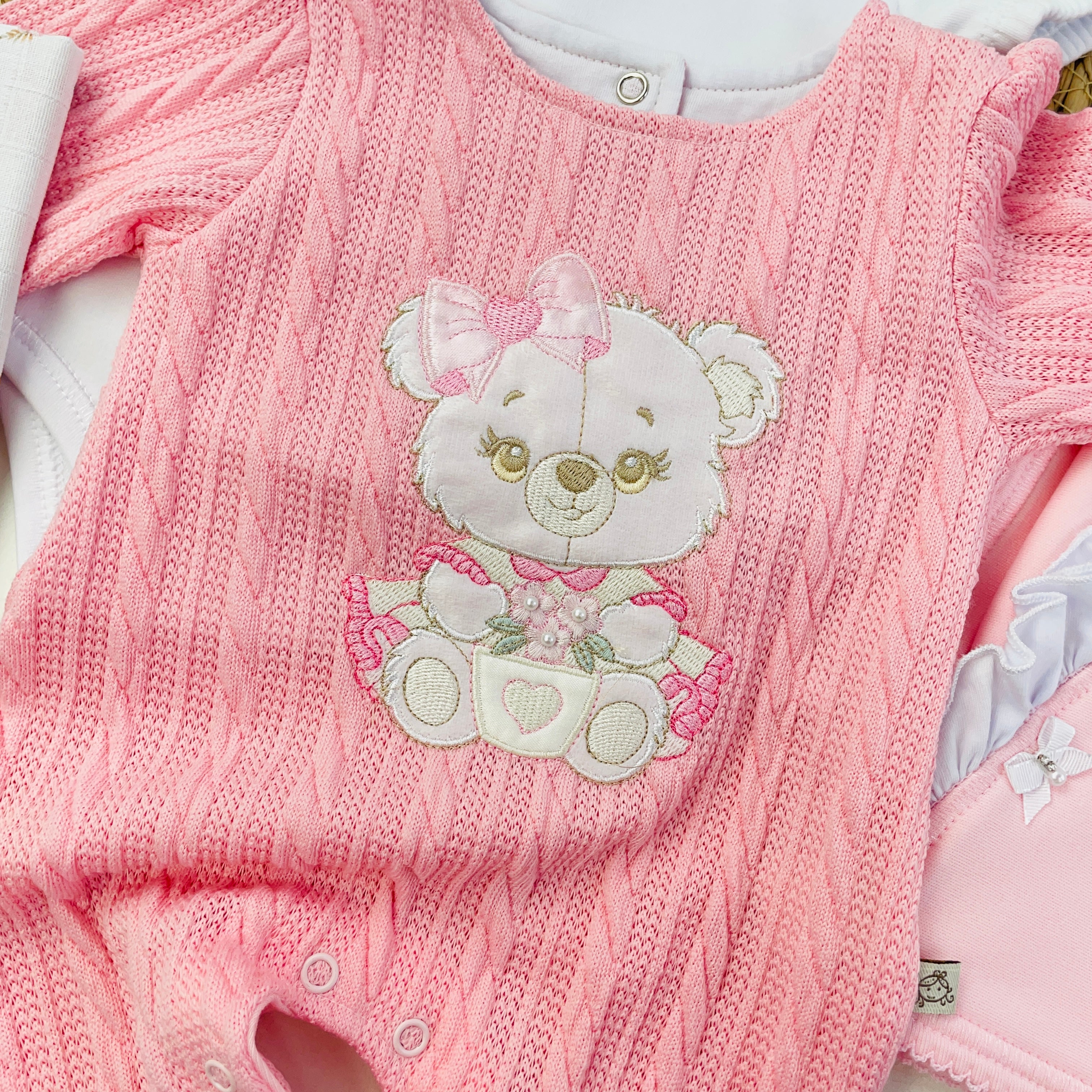 Saída De Maternidade Pipoquinhas Baby Menina Tricot Ursa Flores 4 Peças