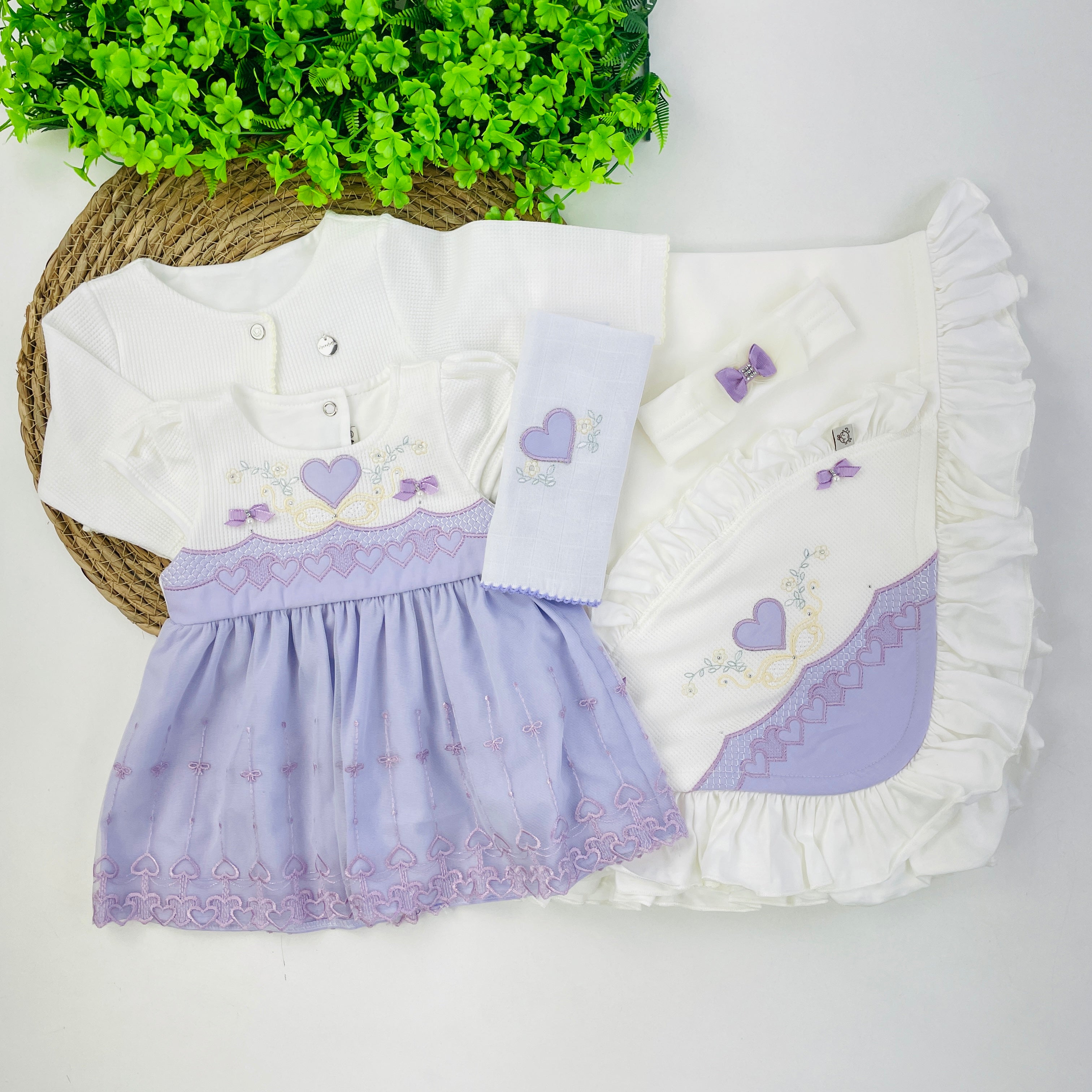 Saída De Maternidade Pipoquinhas Baby Menina Vestido Tule Coração 5 Peças