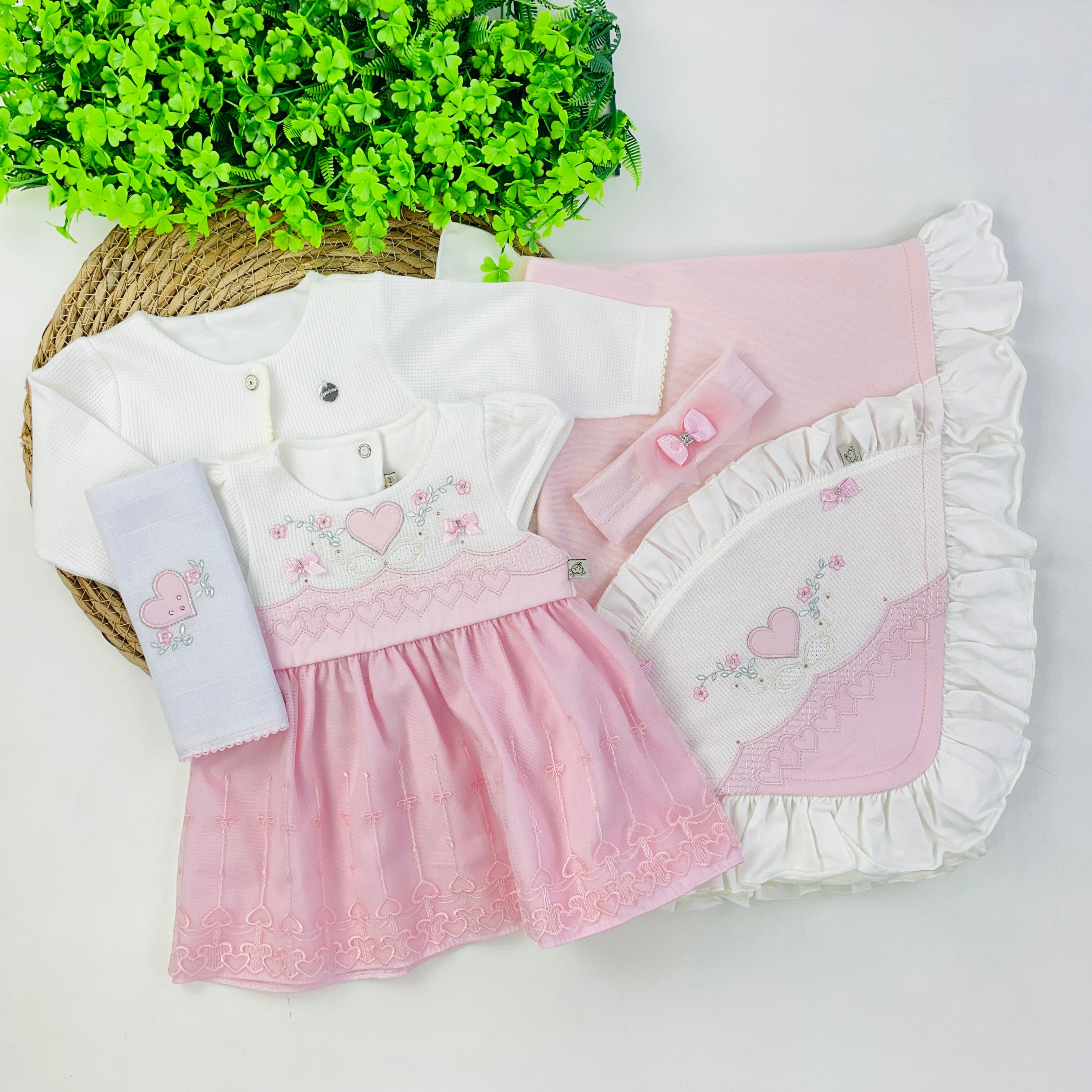 Saída De Maternidade Pipoquinhas Baby Menina Vestido Tule Coração 5 Peças