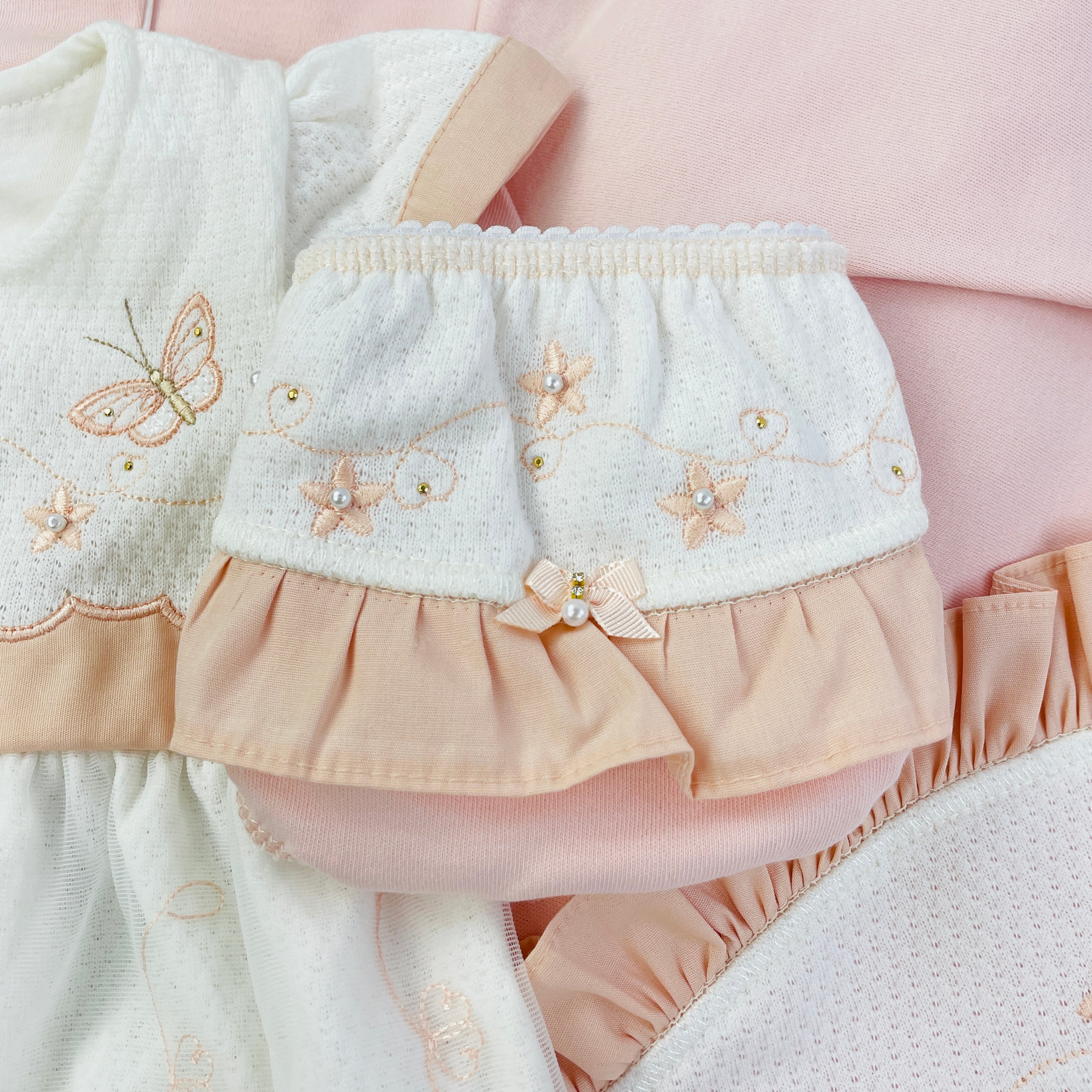 Saida De Maternidade Pipoquinhas Baby Menina Vestido Flores e Borboletas 5 Peças