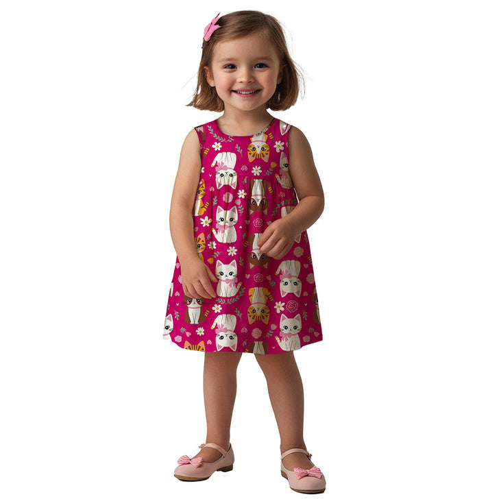 Vestido Kyly Infantil Menina Gatinhas e Flores