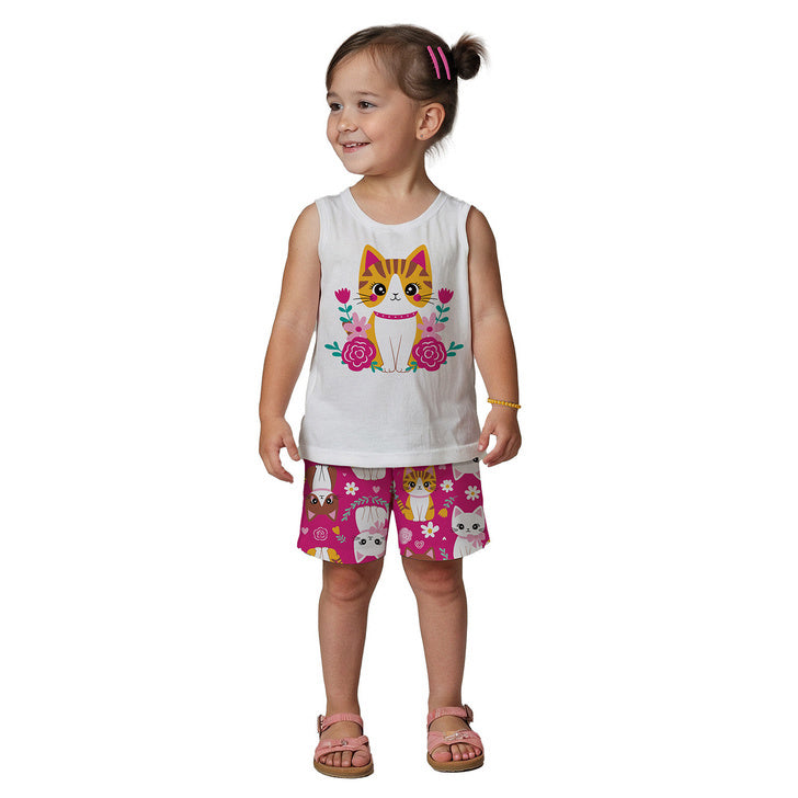 Conjunto Kyly Infantil Menina Gatinha Nas Flores