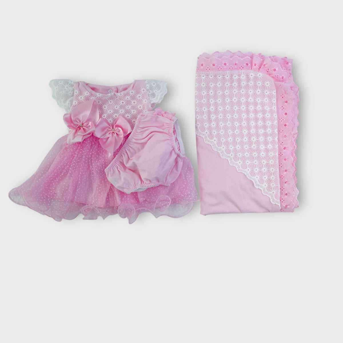 Saída De Maternidade Djiele Renda Poá 4 Peças Luxo