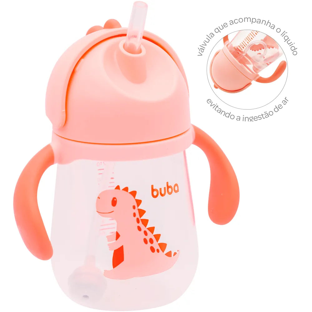 Copo com Alça Removível Dino Rosa – Buba | 240 ml | BPA Free