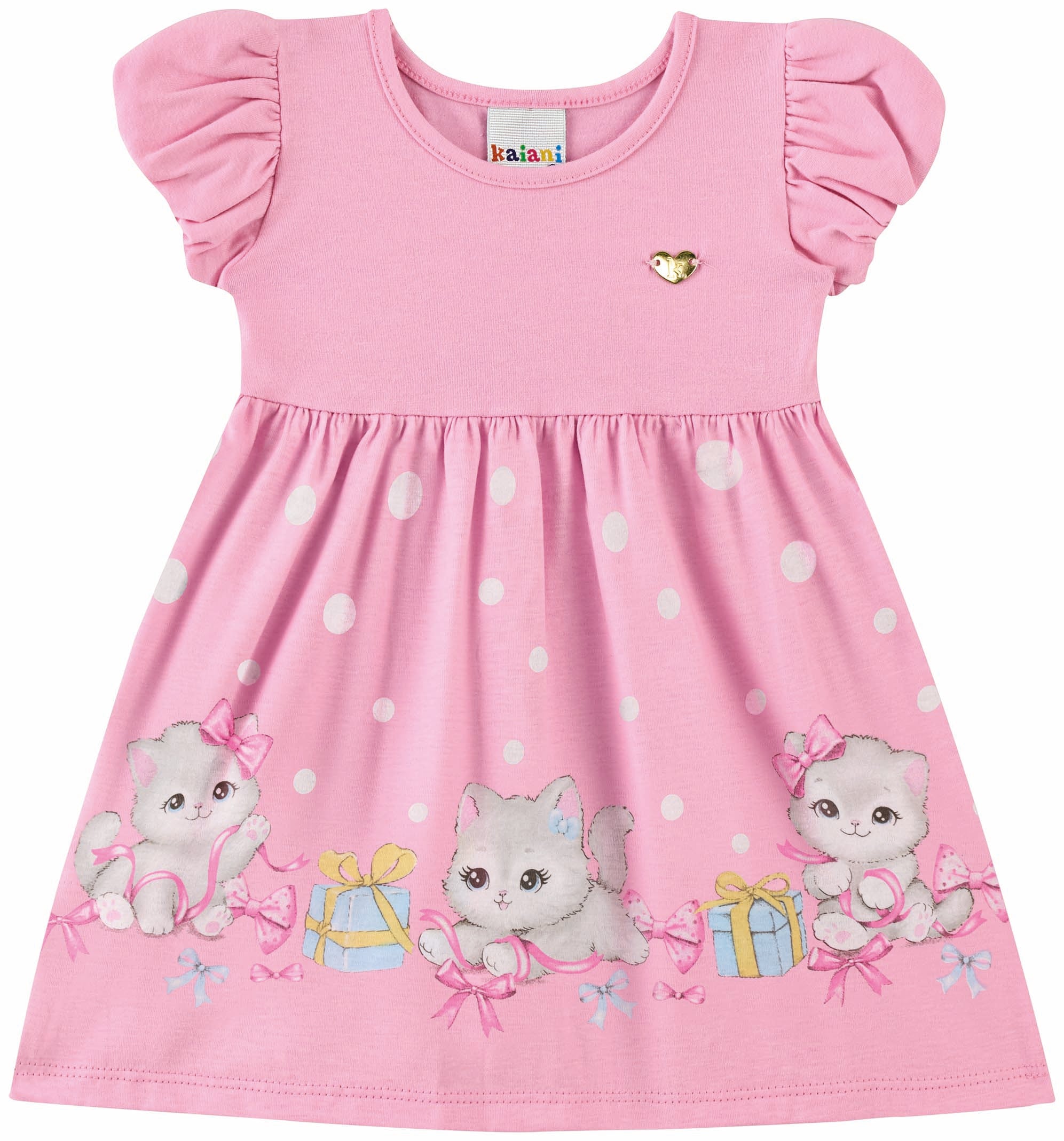 Vestido Infantil Kaiani Gatinhas e Presentes– conforto e fofura para o dia a dia