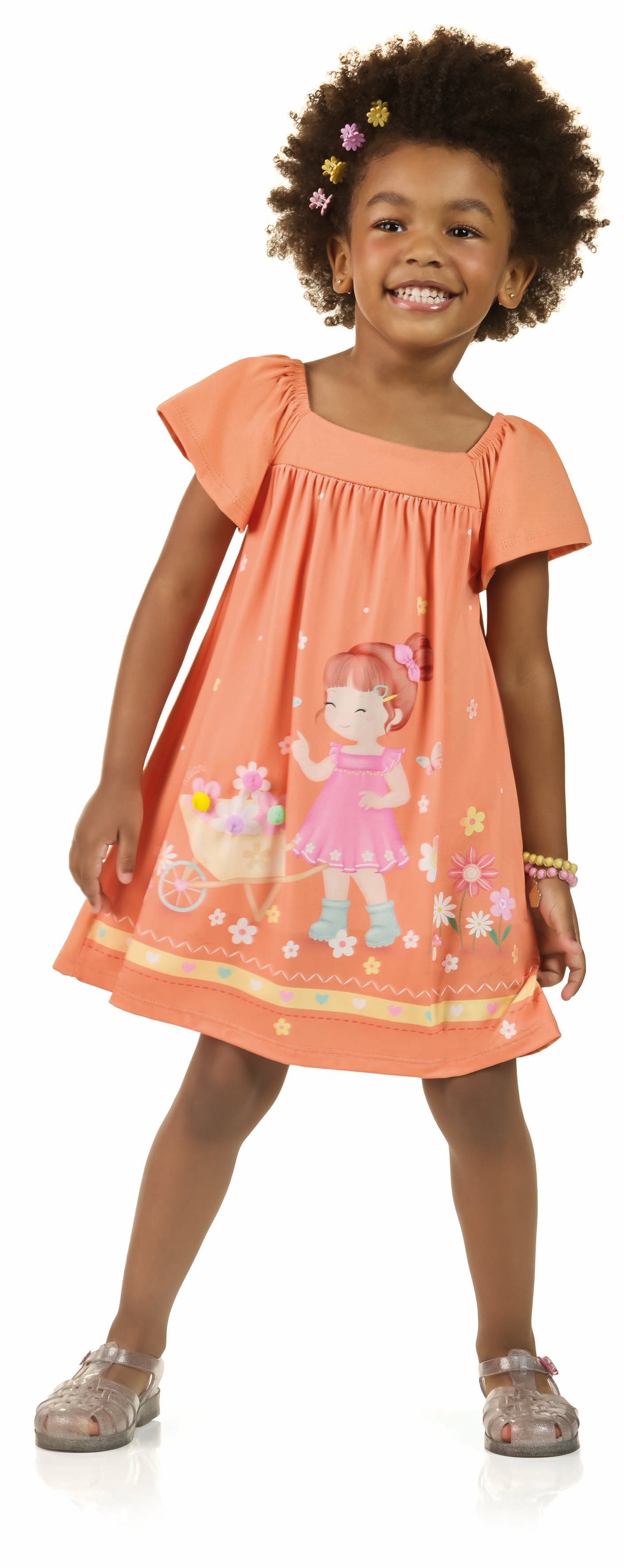 Vestido Infantil Kaiani Menina e Carrinho de Flores – Conforto, Delicadeza e Estilo