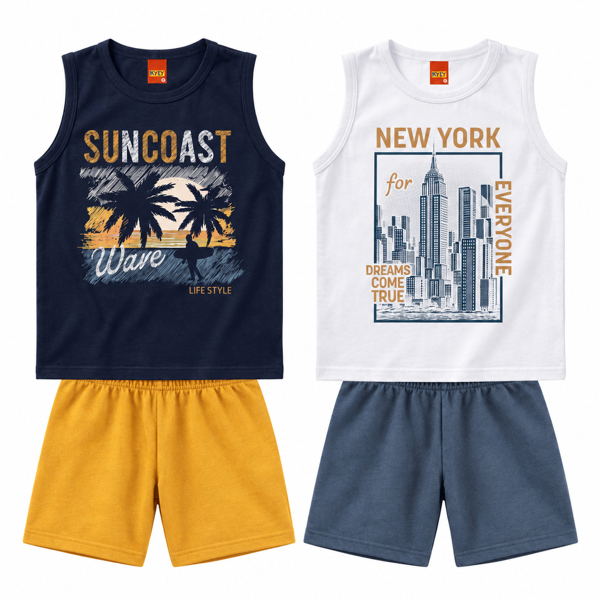 Conjunto Infantil Masculino Kyly Regata Estampada e Short Liso