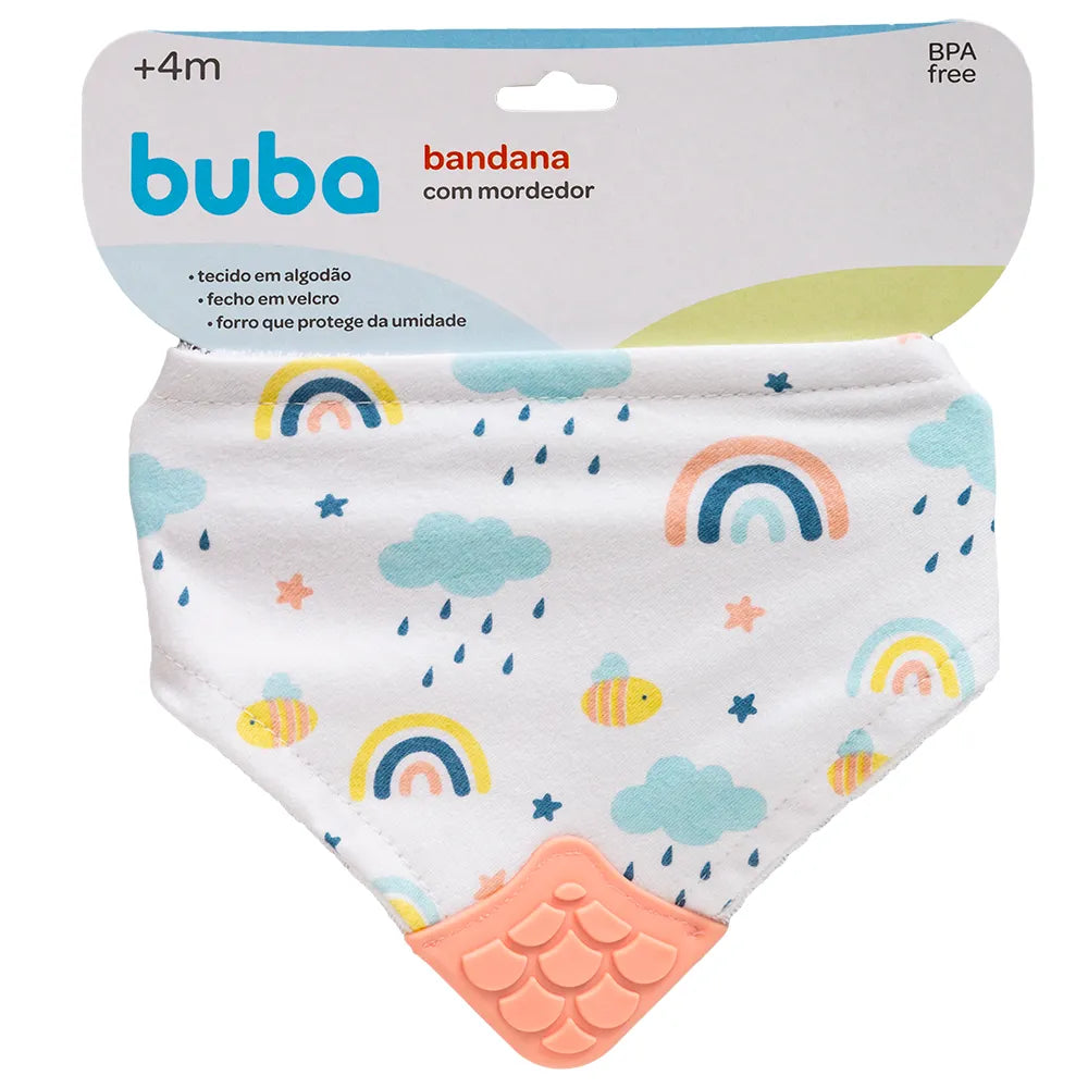 Babador Bandana Infantil Buba Estampado com Mordedor e Velcro +4 Meses