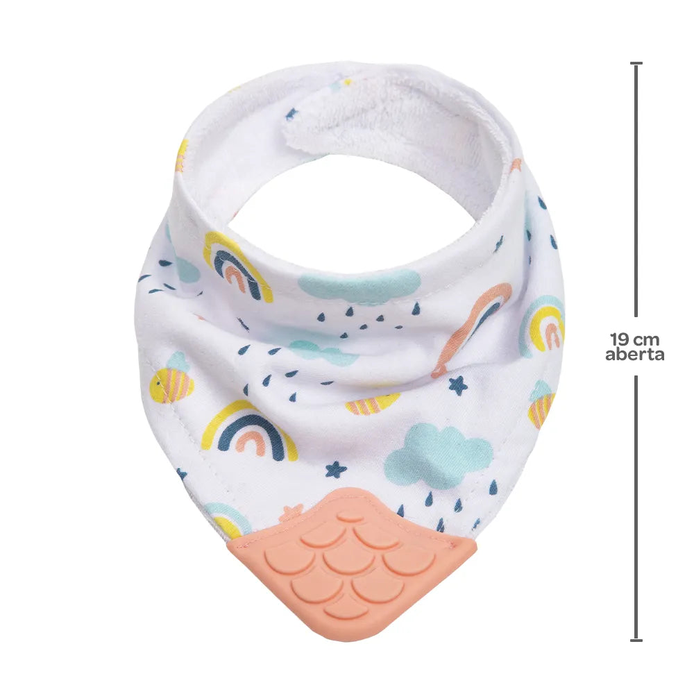 Babador Bandana Infantil Buba Estampado com Mordedor e Velcro +4 Meses