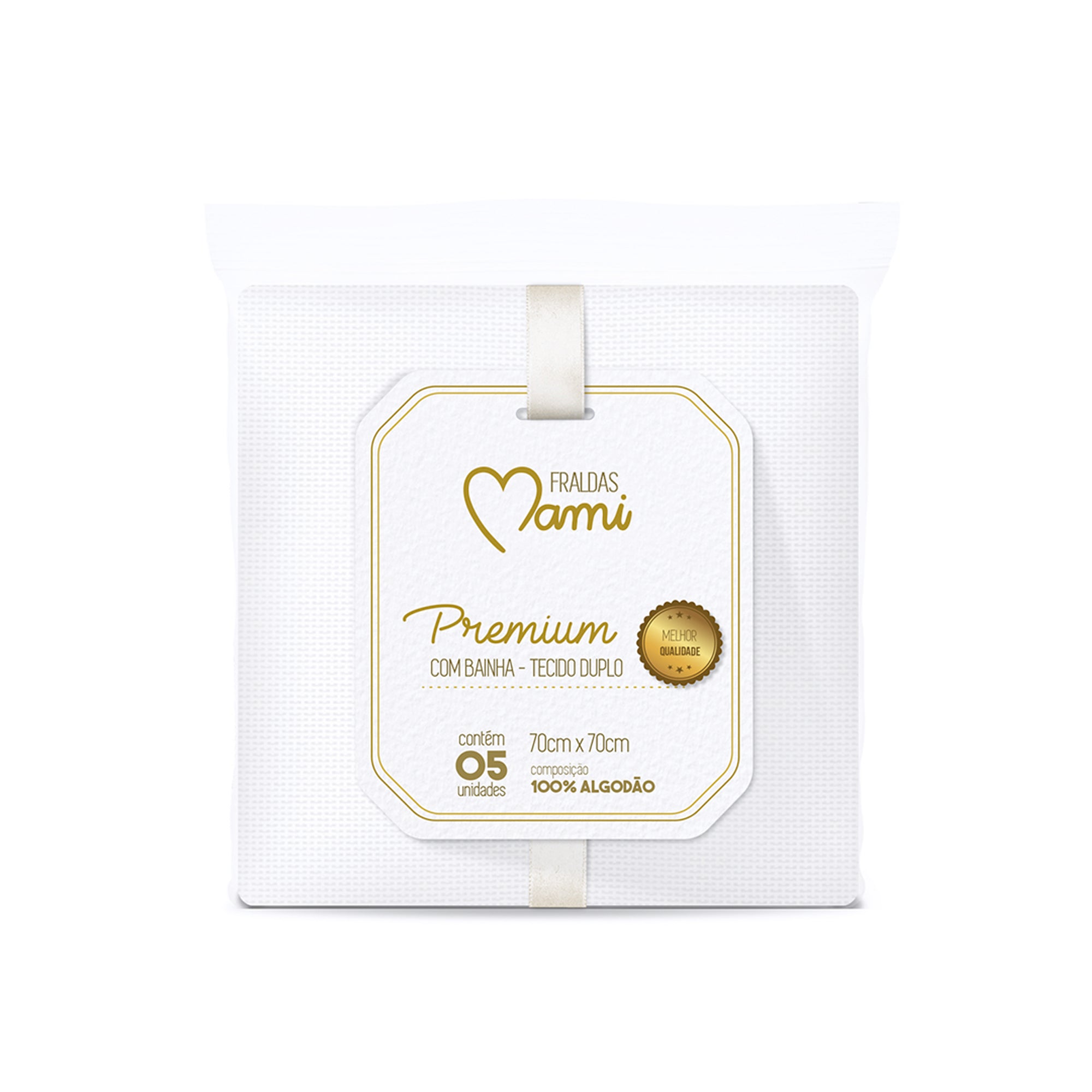 Fralda Premium Mami Com Bainha 5 Peças - Branca - 70 X70 Cm